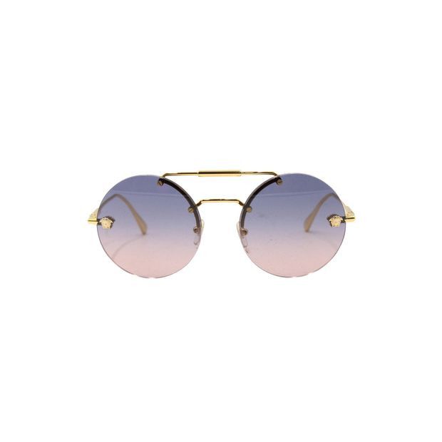 image of Versace Gold Frame Round Rose Tint Sunglasses, Women's