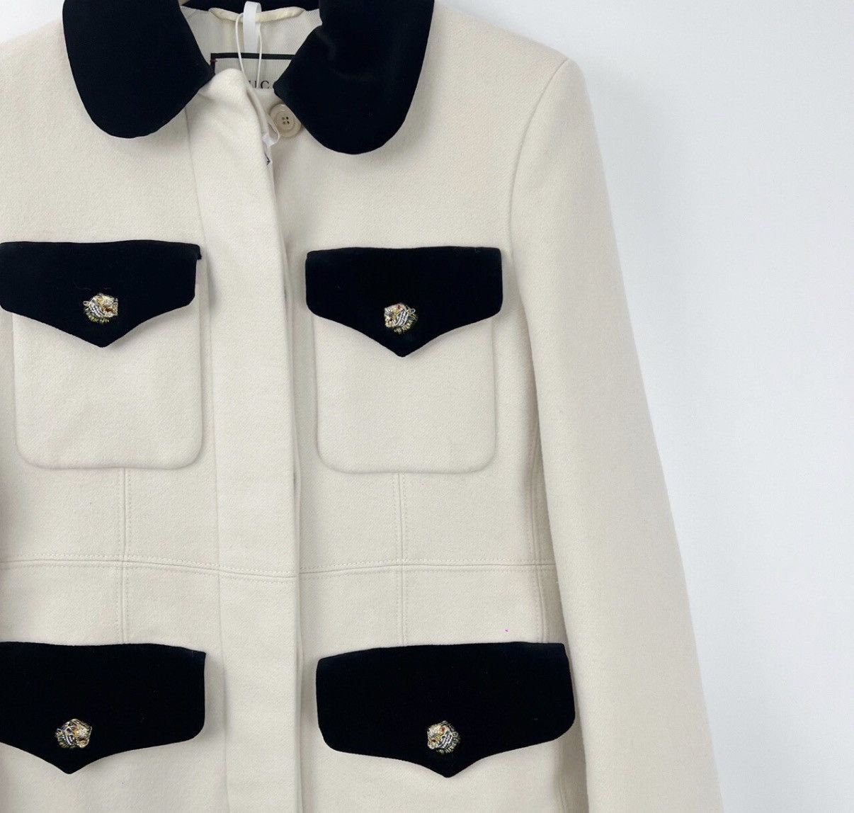 Gucci Gucci/Classic Leopard Head Buckle White Wool Long Coat K12 Size XS / US 0-2 / IT 36-38 - 5 Thumbnail