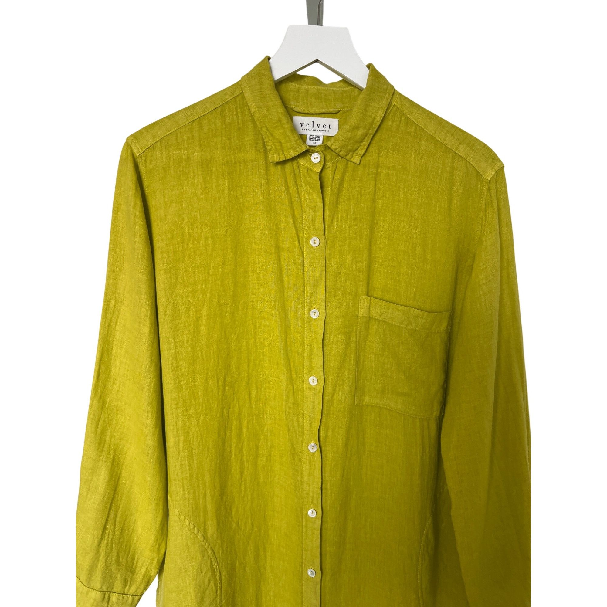 Velvet Velvet By Graham & Spencer Chartreuse Button-Down Midi Shirt Size XS / US 0-2 / IT 36-38 - 5 Thumbnail