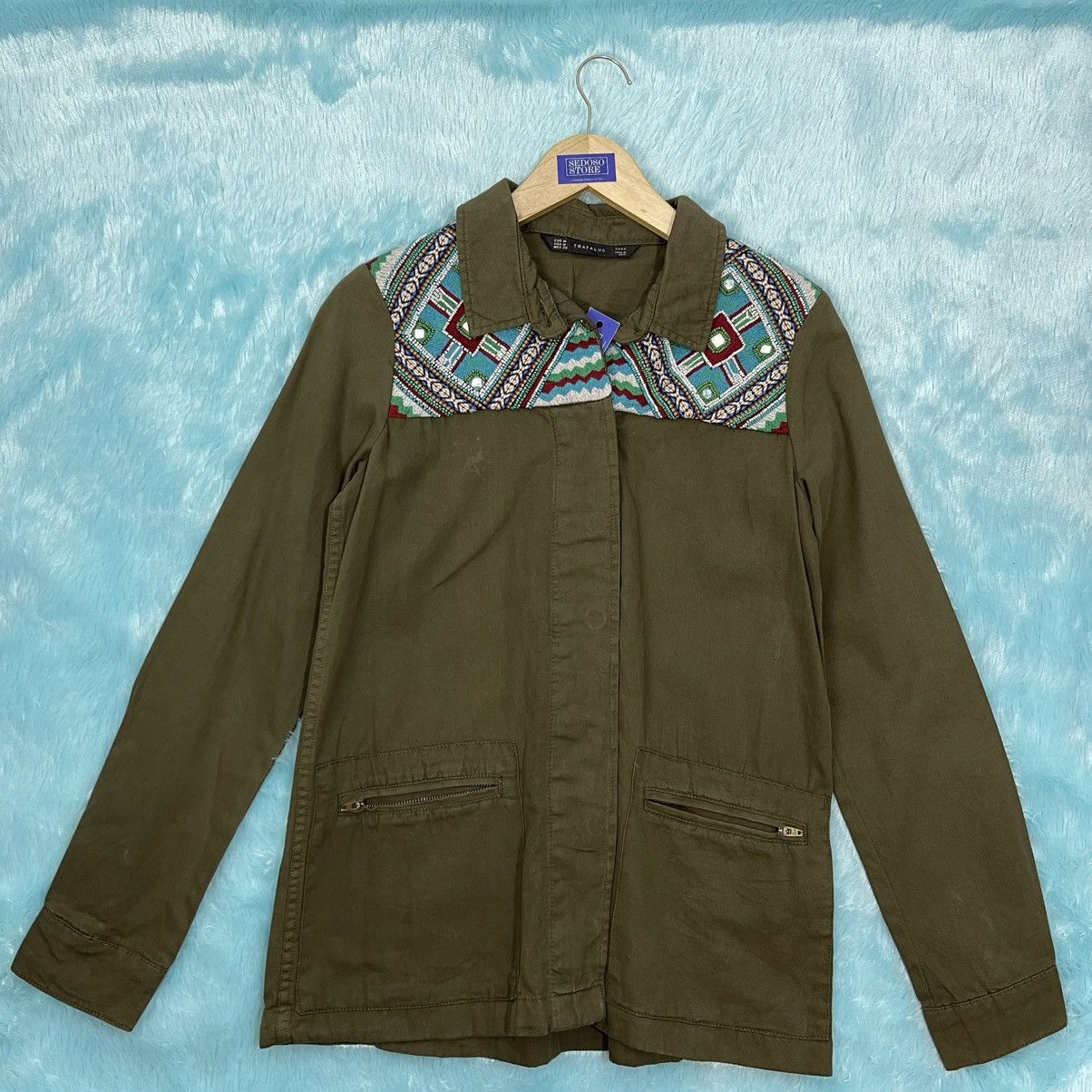 Zara Zara Olive Green Jacket with Embroidered Detail Size M / US 6-8 / IT 42-44 - 1 Thumbnail