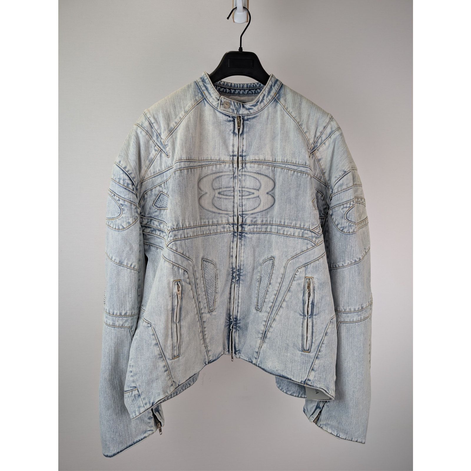 Balenciaga o1rshd1 Italian Indigo Ring Denim Racer Jacket Bleached Ring Size US XL / EU 56 / 4 - 2 Thumbnail