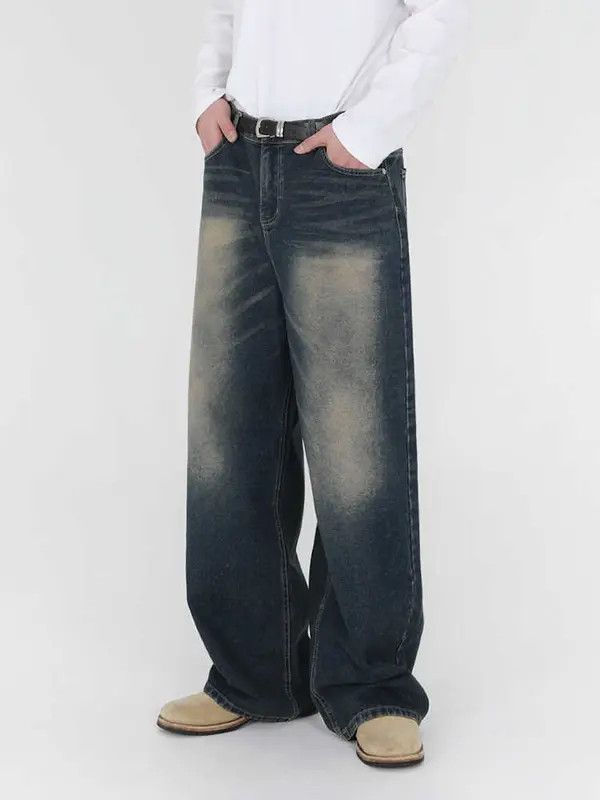 VIBE Blue Washed Wide Leg Denim Jeans Size US 32 / EU 48 - 2 Thumbnail