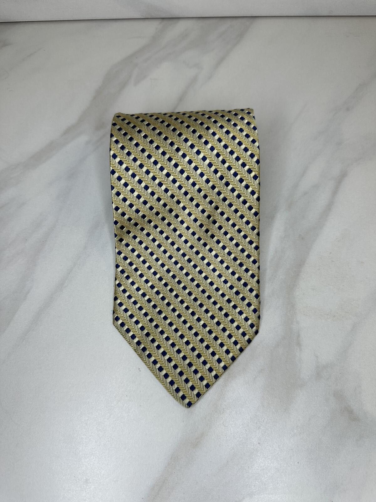 Faconnable Faconnable 100% silk tie gold/navy/white micro geometric Size ONE SIZE - 1 Thumbnail