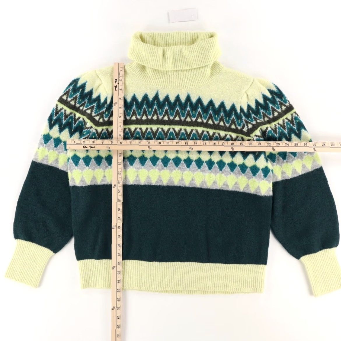 Loft Loft Women's XL Green Fair Isle Turtleneck Striped Mock Long Sleeve Sweater Shirt Size XL / US 12-14 / IT 48-50 - 3 Thumbnail