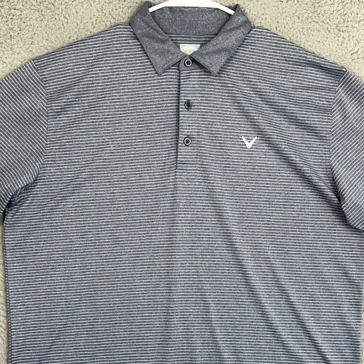 Callaway Callaway Polo Shirt Mens Large Navy Opti-Dri Stripe Short Sleeve GOLF Activewear Stretch Polo Shirt Blue White Chevron Logo Size US L / EU 52-54 / 3 - 2 Thumbnail