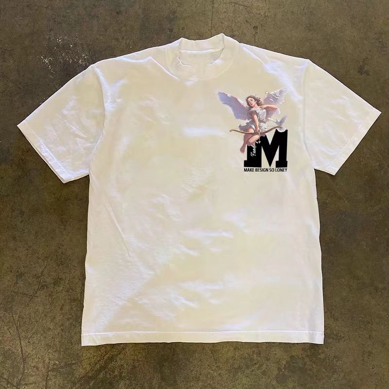 Vintage White retro angel print cotton t-shirt Size US M / EU 48-50 / 2 - 2 Thumbnail
