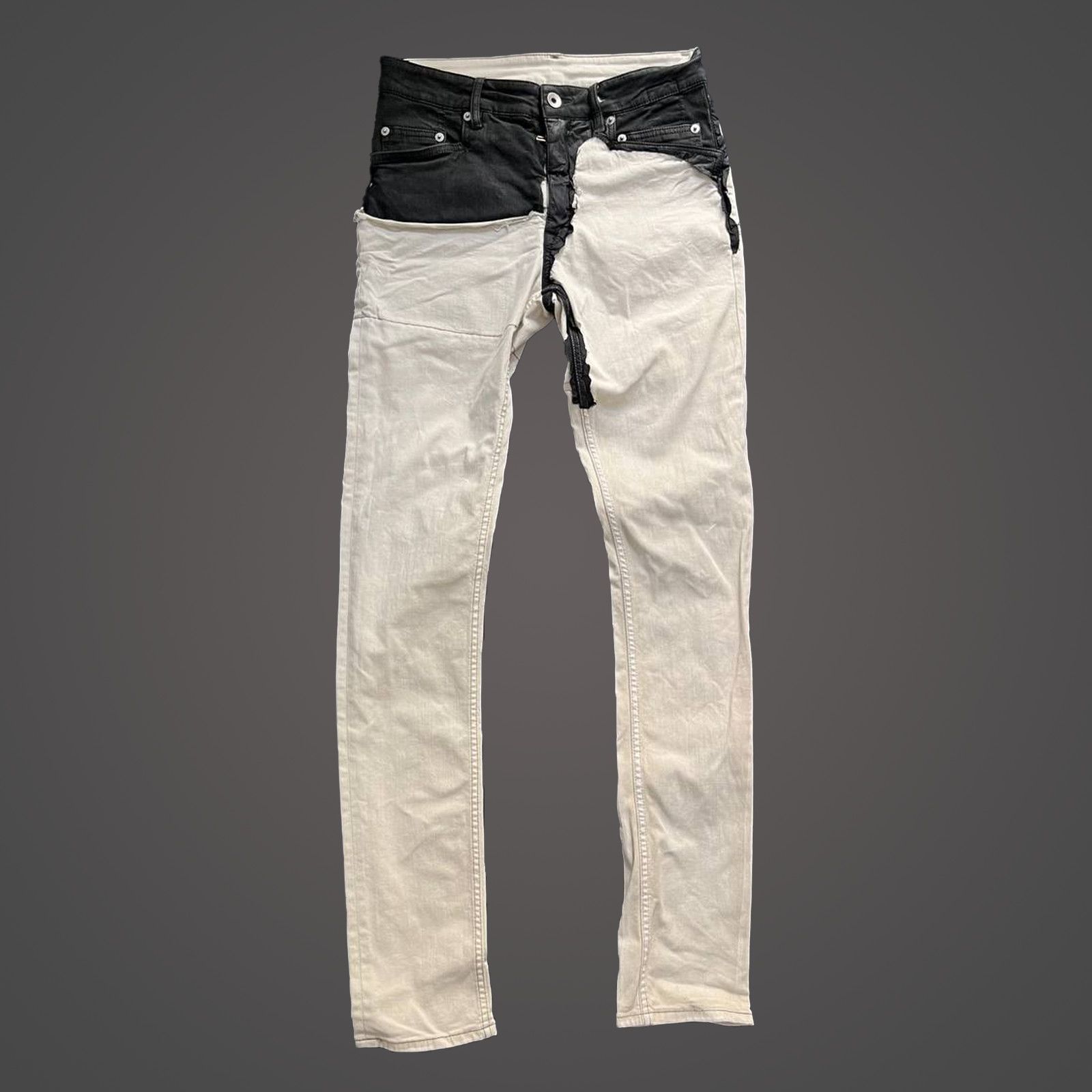 image of Rick Owens x Rick Owens Drkshdw Patchwork Waxed Tyrone Collage Jeans in Black White, Men's (Size 28