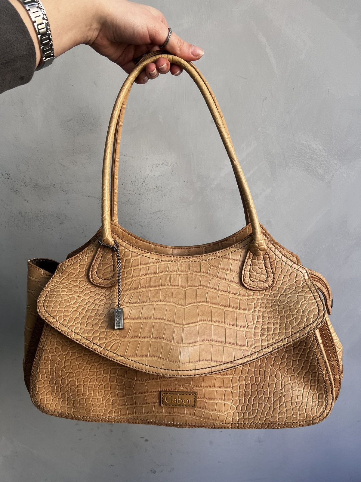 KMRii Tan Crocodile pattern Leather Handbag Y2K kmrii style Size ONE SIZE - 1 Thumbnail