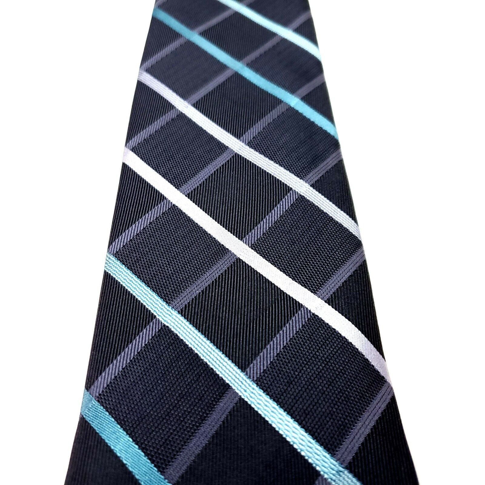 Van Heusen Van Heusen Black Silk Tie Woven Striped Size ONE SIZE - 2 Thumbnail