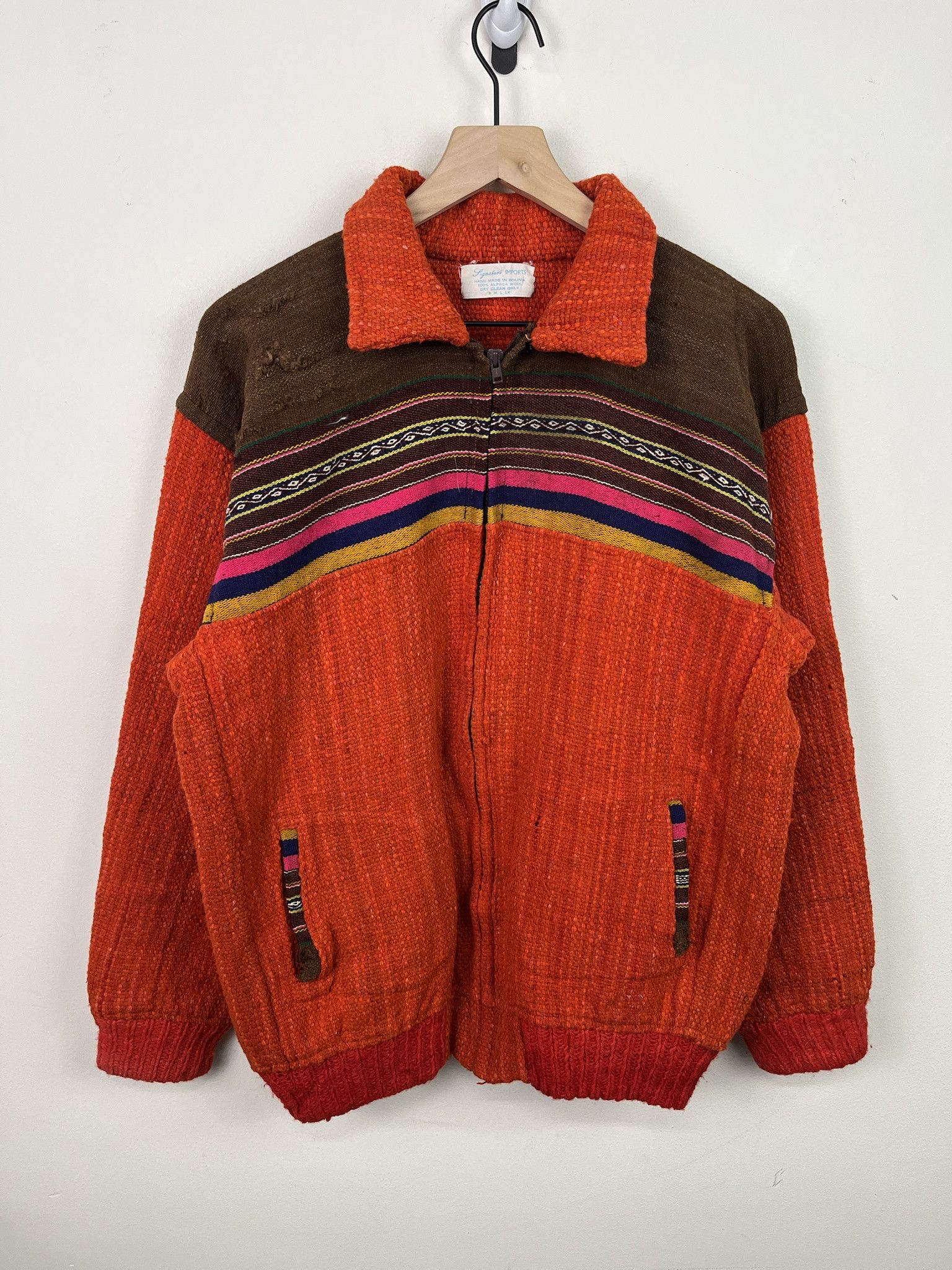 Vintage Vintage 90s Bolivian Hand Knit Striped Jacket Size S Size US S / EU 44-46 / 1 - 1 Thumbnail