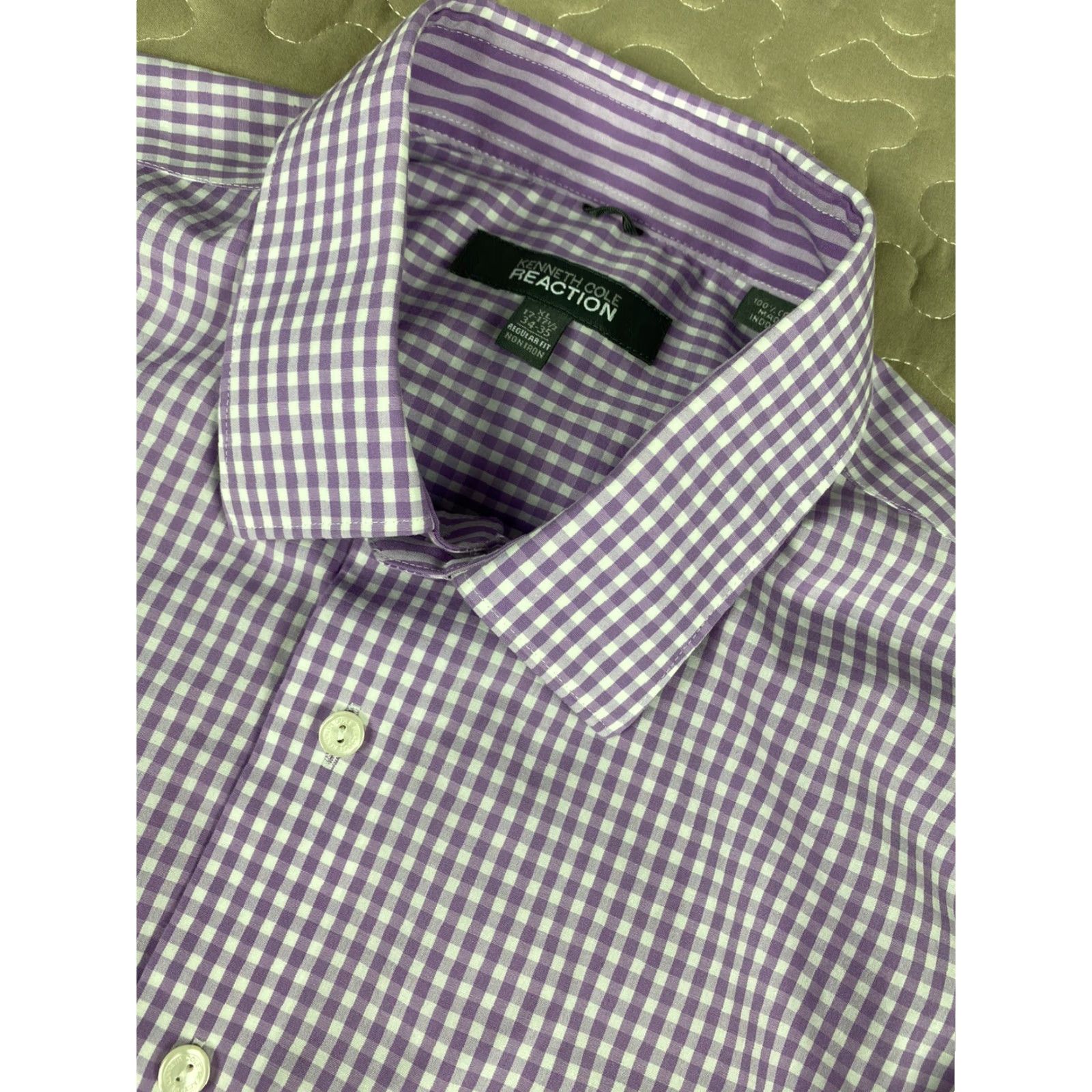 Kenneth Cole Kenneth Cole Non Iron Purple Checkered Dress Button-Down Shirt XL 17.5 34/35 Mens Size 46R - 4 Thumbnail
