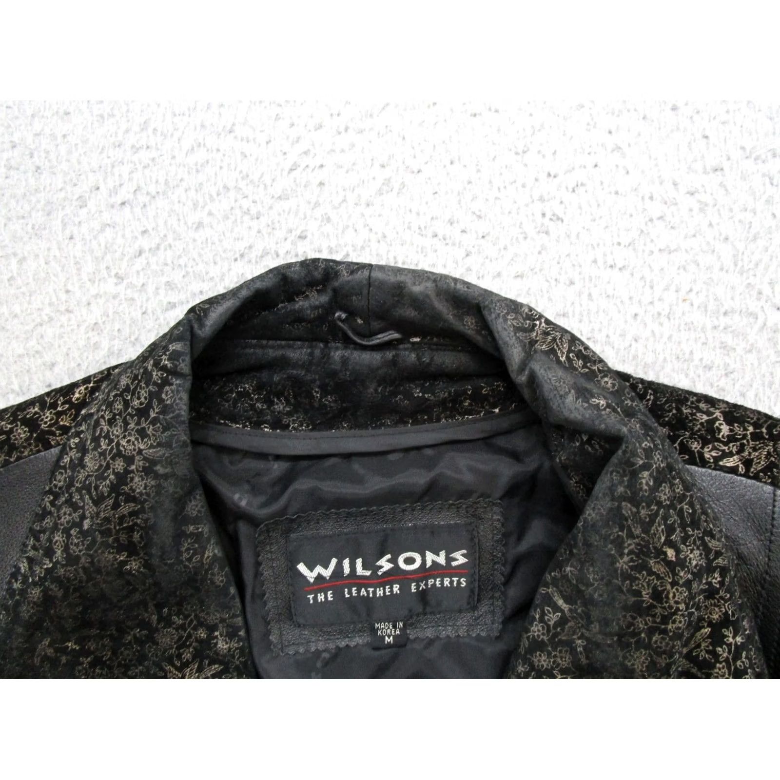 Wilson VINTAGE Wilson's Women's Black Leather Floral Jacket Coat Short Sleeve Button Closure Biker Size M Fall Spring Womens Size M / US 6-8 / IT 42-44 - 3 Thumbnail