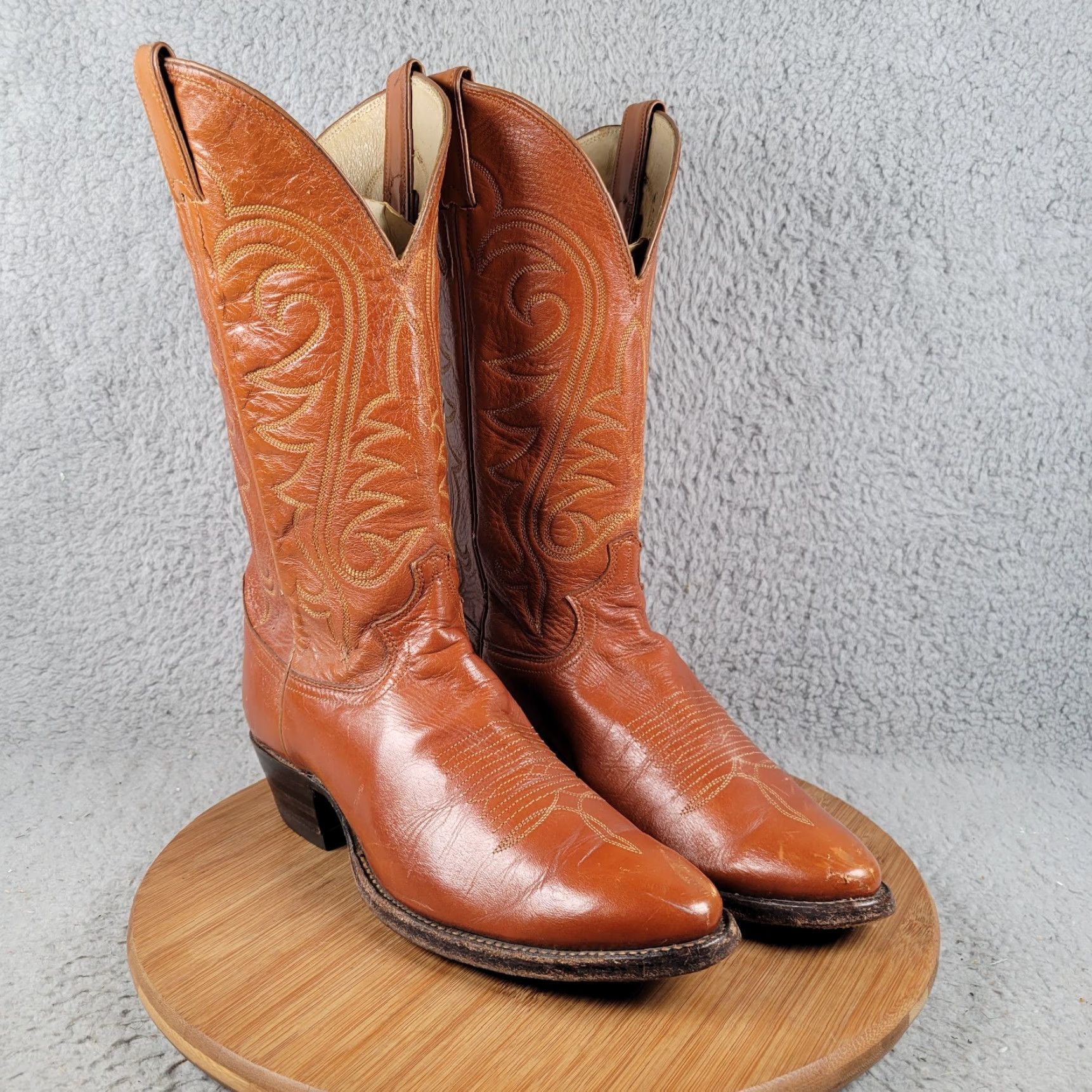 VINTAGE Justin Mens Cowboy Western Dress Boots Brown Leather Pont Toe  Riding Size 8 D Shoes