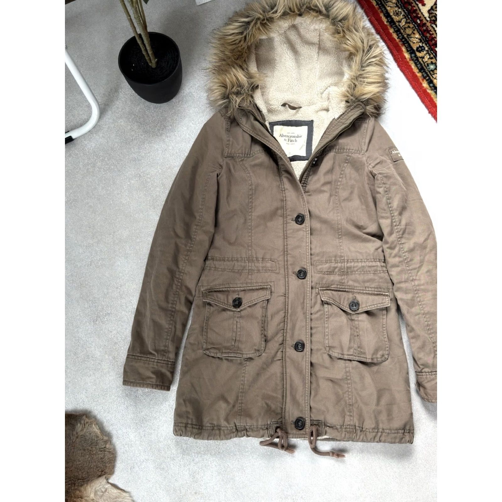 Abercrombie & Fitch VINTAGE Abercrombie & Fitch Long Coat Jacket Parka Women XS Brown Y2K Retro Faux Fur Hooded Long Coat Size XS / US 0-2 / IT 36-38 - 3 Thumbnail