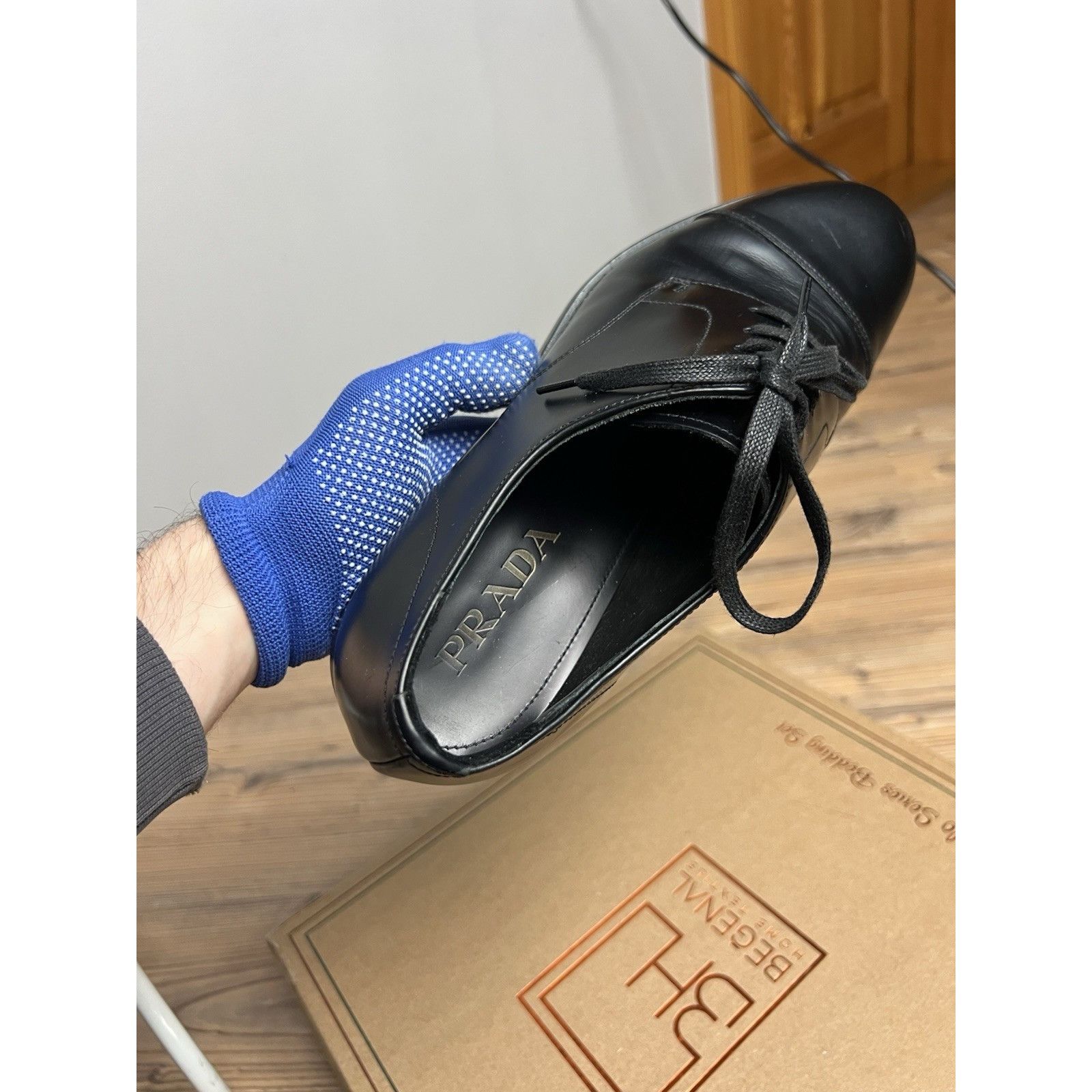 Prada PRADA Black Polished Leather Derby Cap Toe Dress Shoes Size Size US 8 / EU 41 - 17 Thumbnail