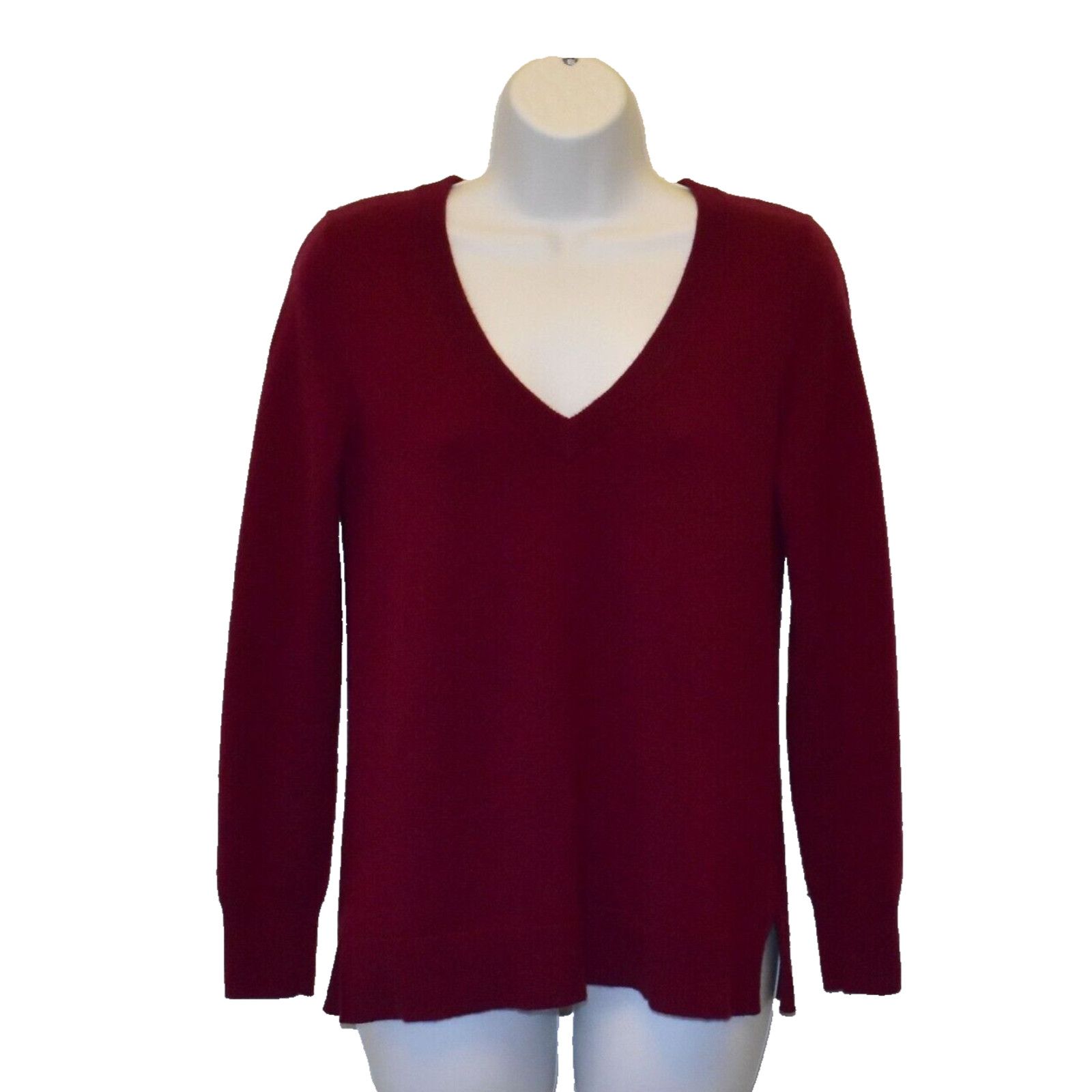 J.Crew J CREW Cashmere Knit Wine Red V Neck Pullover Sweater Sz XS Size XS / US 0-2 / IT 36-38 - 1 Thumbnail