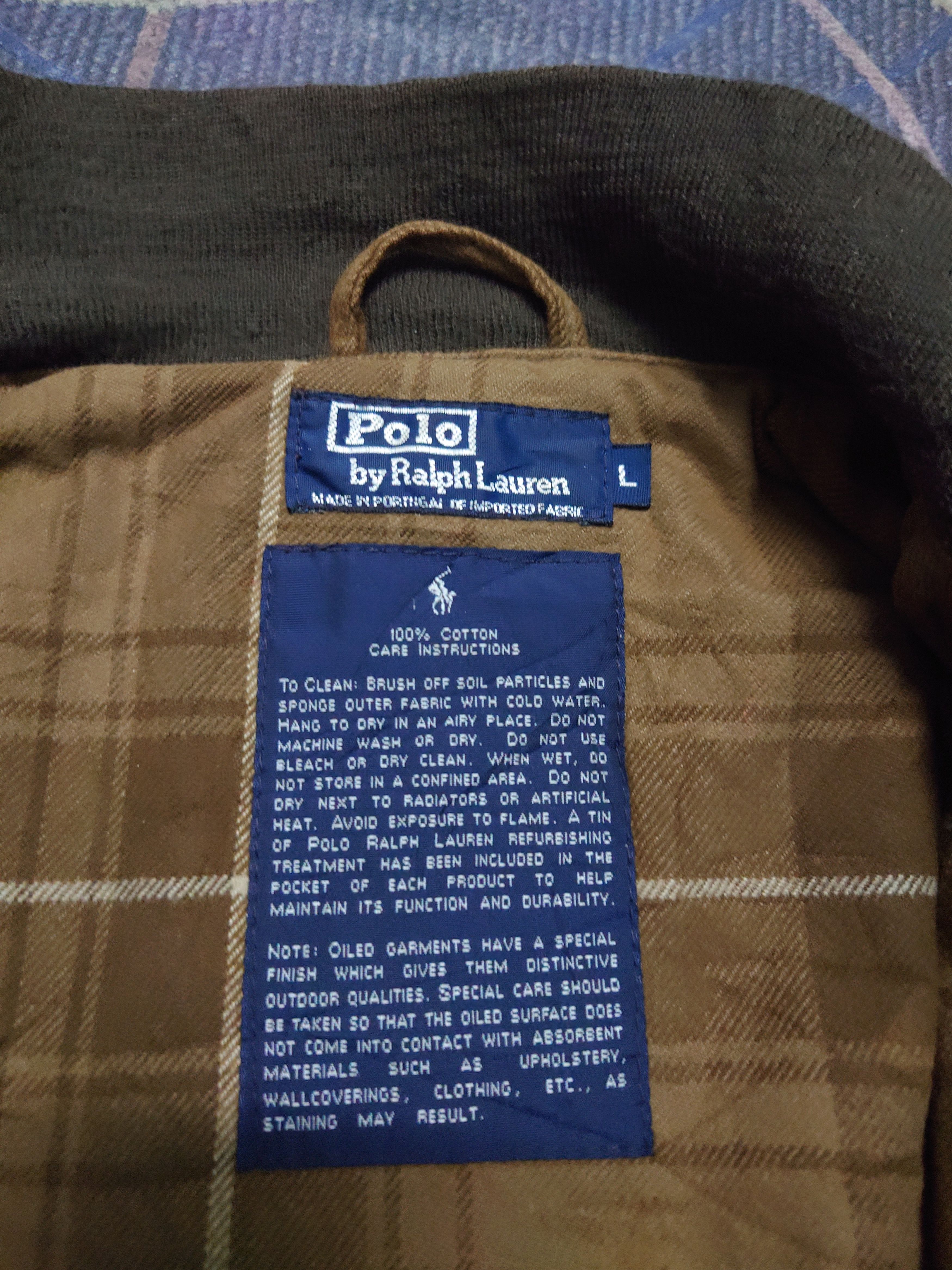Polo Ralph Lauren Vintage 90s Polo RL Oiled Cotton Bomber Brown Plaid Lined Size US L / EU 52-54 / 3 - 3 Thumbnail