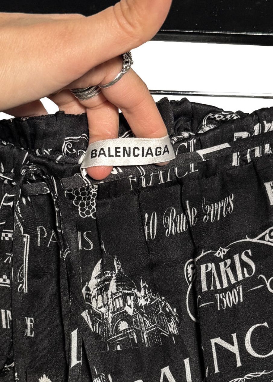 Balenciaga Balenciaga 2019 Black Parisian Logo Print Silk Midi Skirt Size 26" / US 2 / IT 38 - 8 Thumbnail