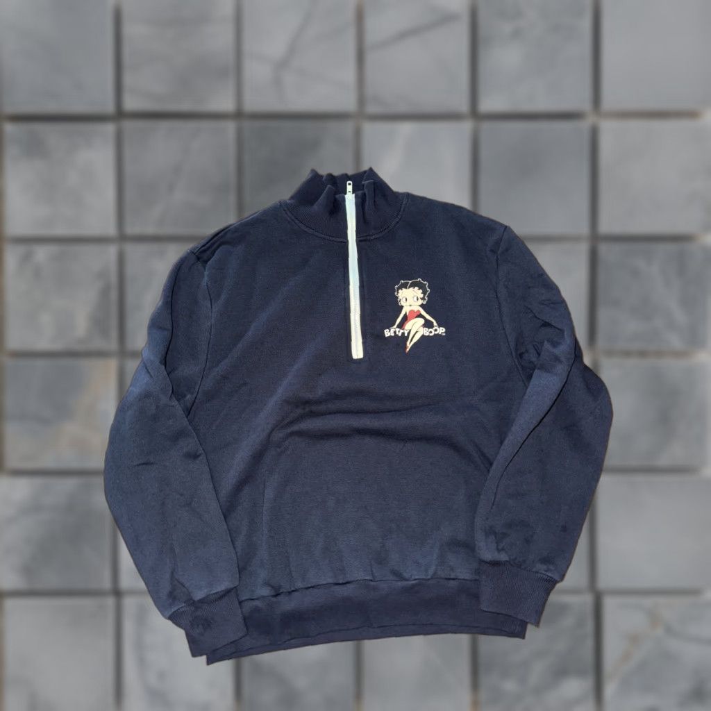 Vintage VINTAGE Betty Boop Sweater Shirt Men L Blue 20x24 Pullover Quarter Zip Size US L / EU 52-54 / 3 - 1 Thumbnail