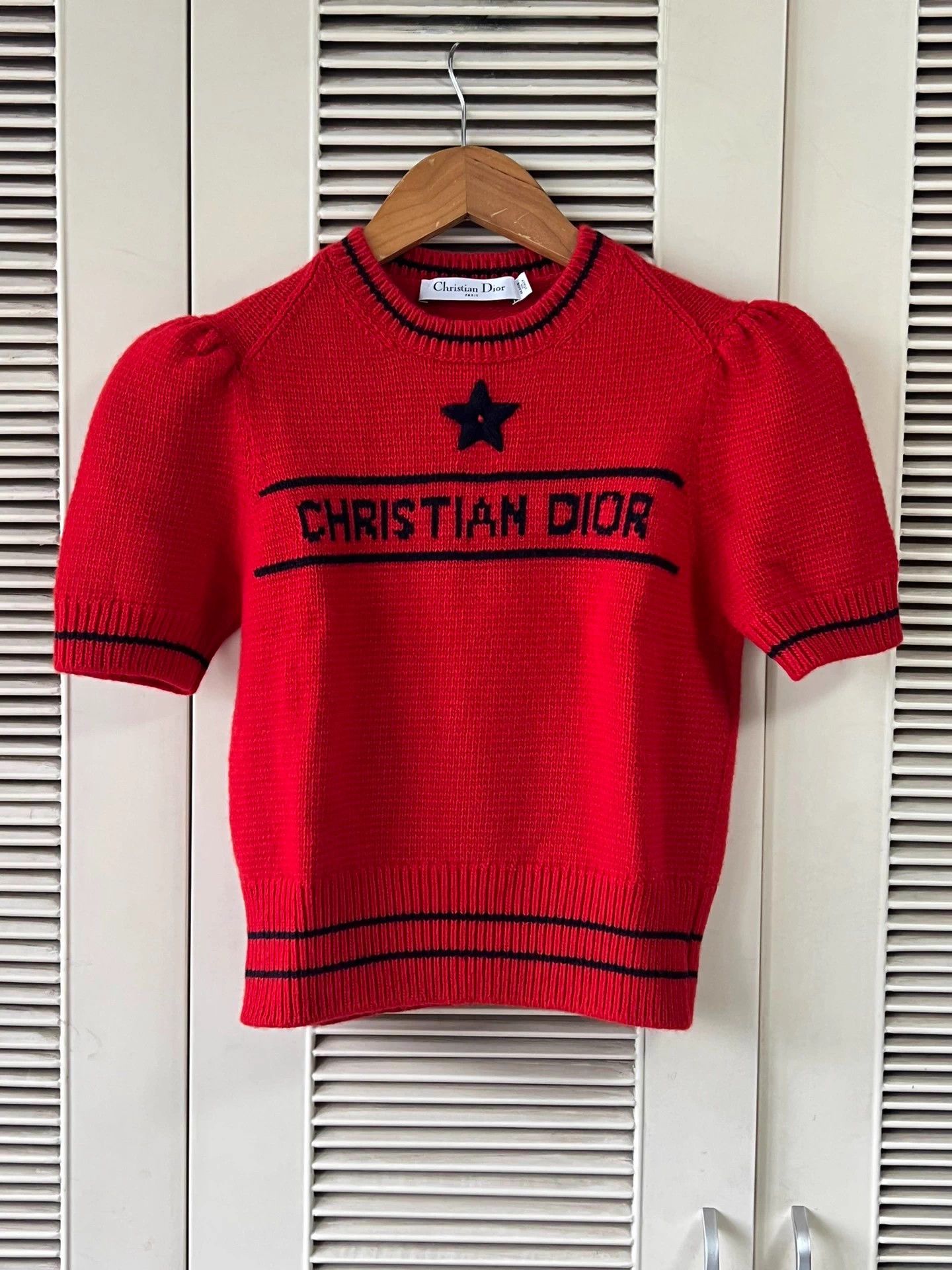 Dior Dior Star Logo Puff Sleeve Red Short-Sleeve Knit Size XS / US 0-2 / IT 36-38 - 1 Thumbnail