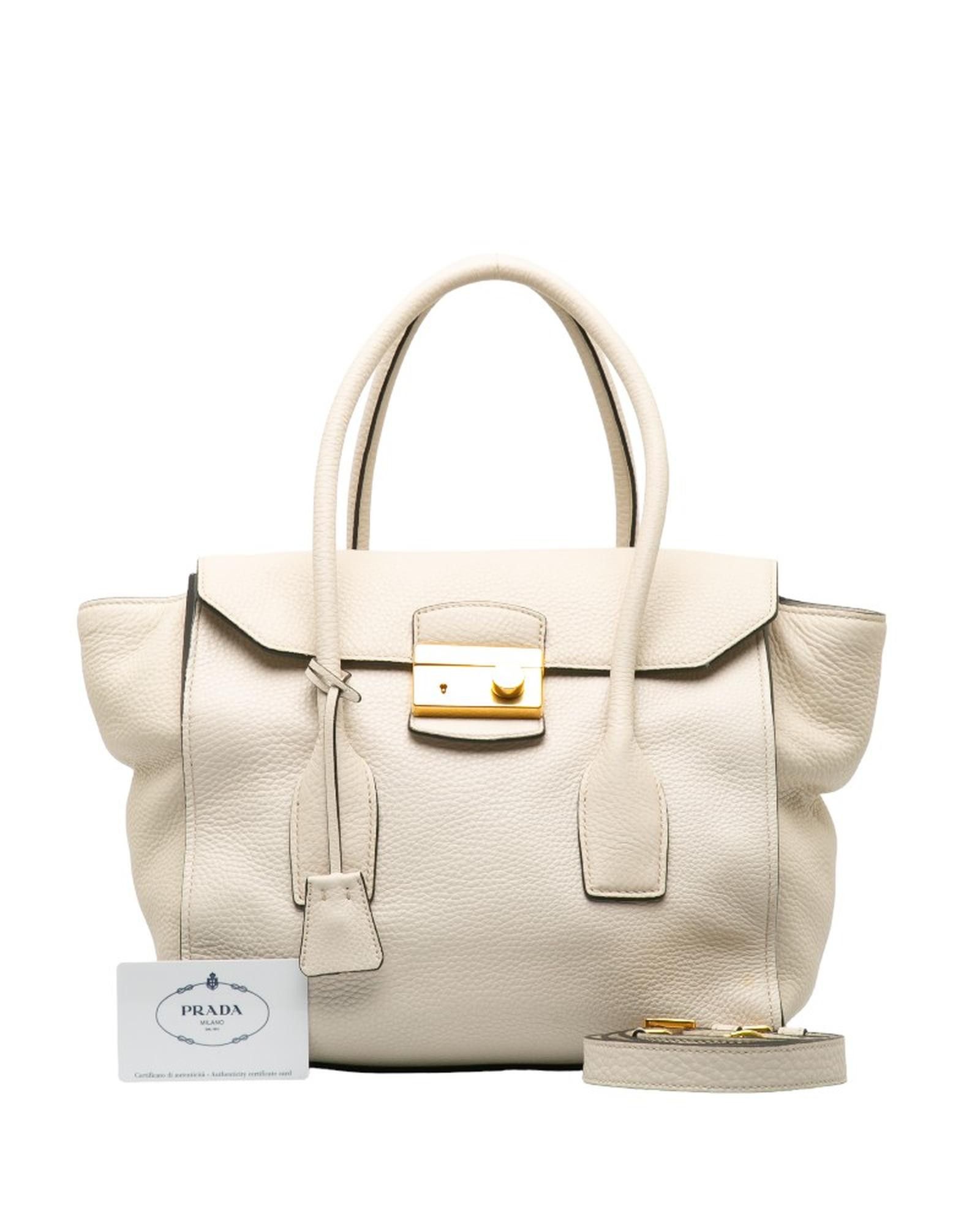 image of Prada White Leather Tote Bag In Excellent Condition, Women's