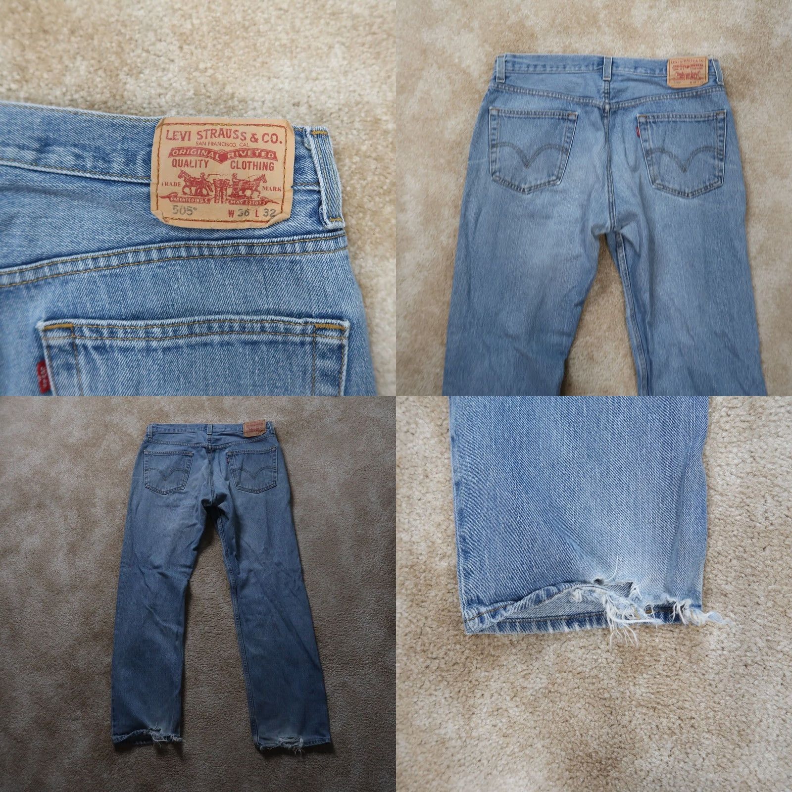 Levi's Levi's 505 Regular Fit Jeans Men's 36x32 Blue Denim Distressed Vintage USA 90s Straight Pants Mens Size US 36 / EU 52 - 8 Thumbnail