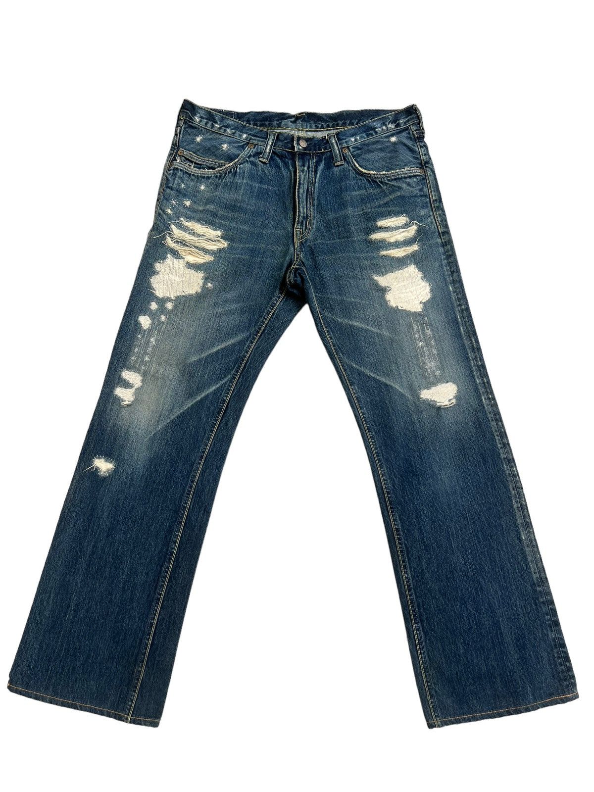 Blue Blue Japan Vintage Blue Blue Japan Distress Zigzag Denim Flare Jeans Size US 33 - 1 Thumbnail