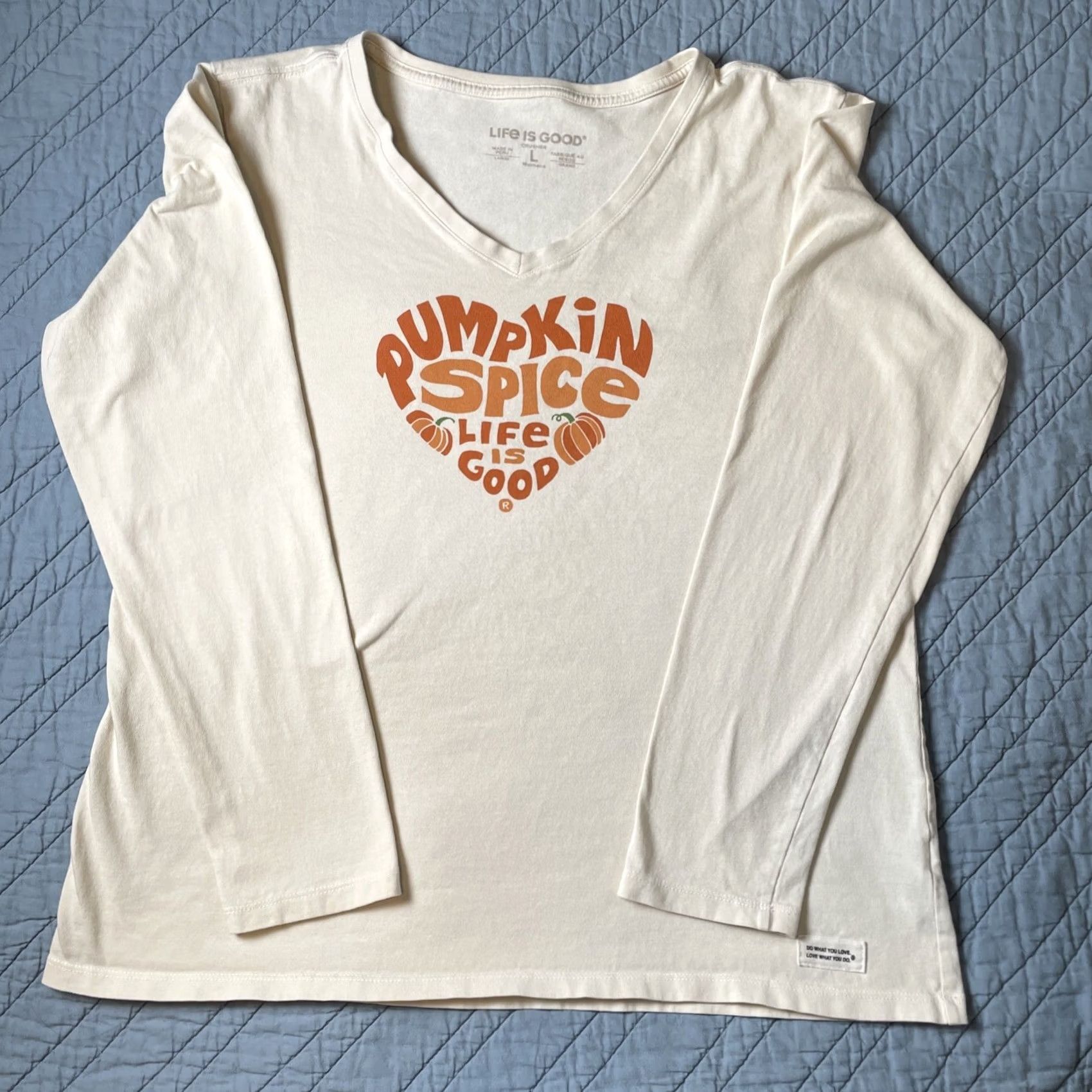 Life is Good Life is Good Pumpkin Spice T-shirt Ivory Orange Heart Size L Womens Short Sleeve Size L / US 10 / IT 46 - 3 Thumbnail