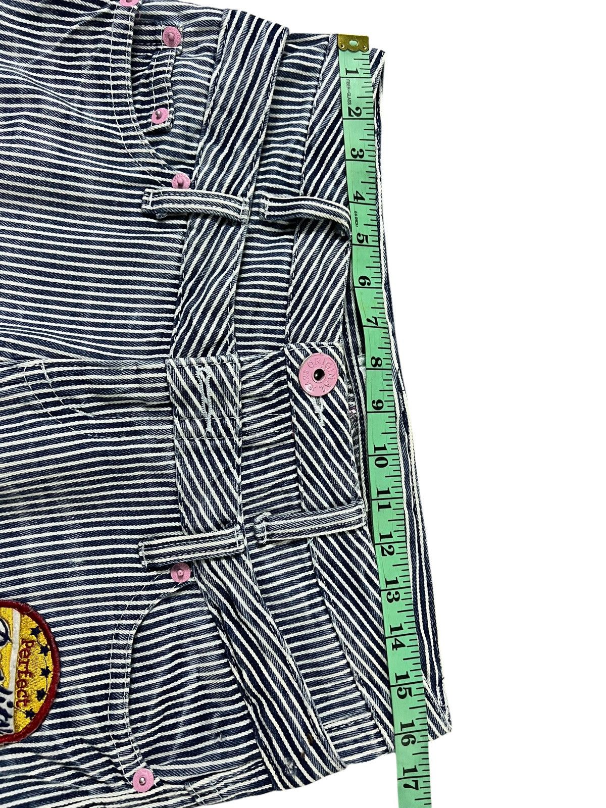 Japanese Brand 💥Double Waist💥Colza Distress Hickory Patchwork Jean Size US 32 / EU 48 - 3 Thumbnail