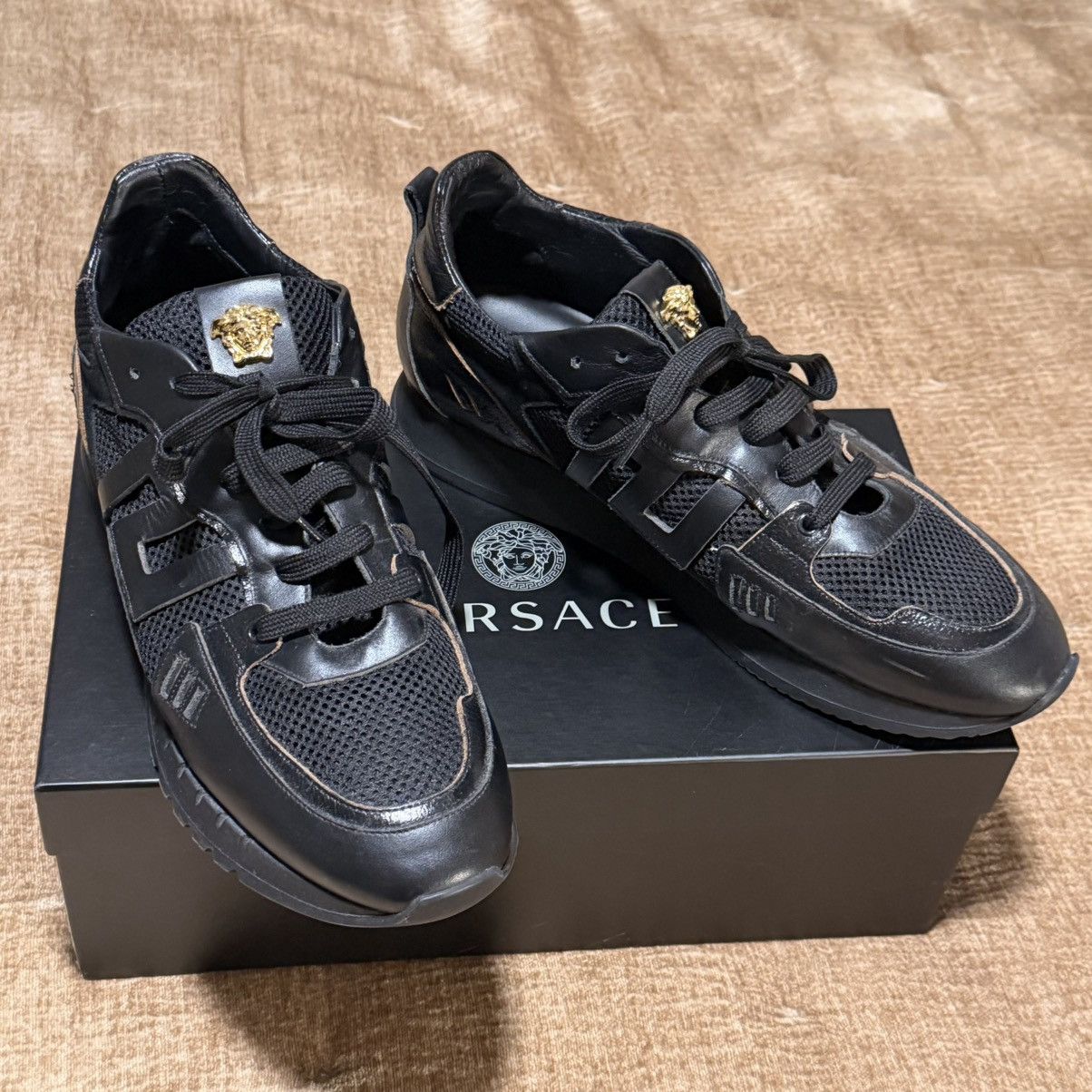 Versace Versace Black & Gold Medusa Sneakers - Worn Once, Box Size US 12 / EU 45 - 6 Thumbnail