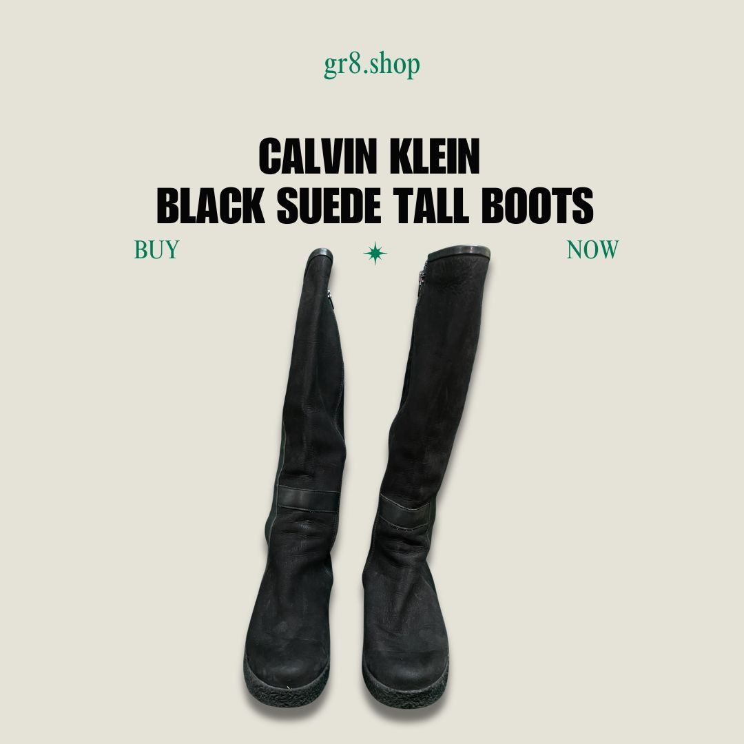 Calvin Klein Calvin Klein Black Suede Tall Wedge Boots Women’s Size 6.5 W Size US 6.5 / IT 36.5 - 1 Thumbnail