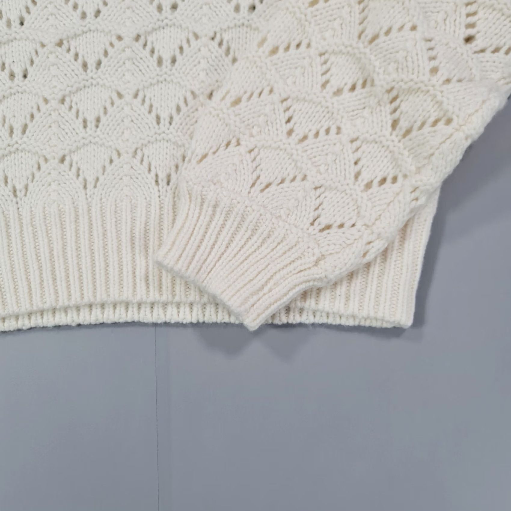 Velvet Velvet by Graham & Spencer Jumper Womens Ivory Open-Knit Pullover Crew Neck Long Sleeve Large Nola Novelty Pointelle Knit Pullover Size L / US 10 / IT 46 - 4 Thumbnail