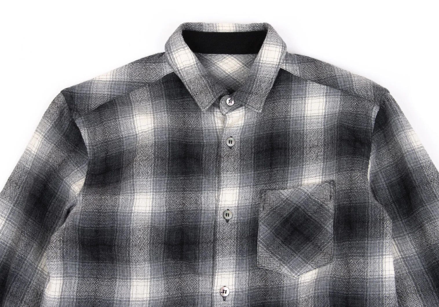 Ganryu Wool Ombre Check Flannel Shirt in Gray Off, Size S Size US S / EU 44-46 / 1 - 2 Thumbnail