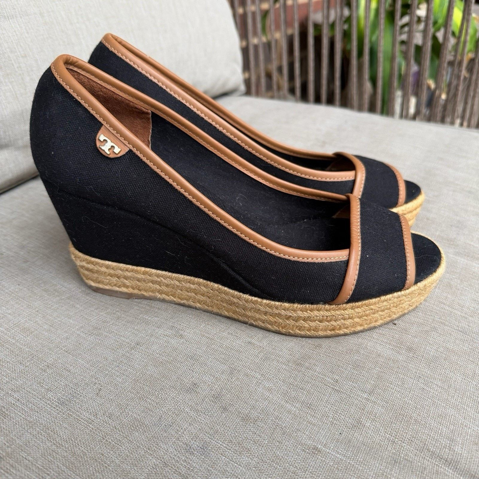 Tory Burch TORY BURCH Majorca Canvas Leather Sandal Pump 9.5 Black Tan Size US 9.5 / IT 39.5 - 2 Thumbnail