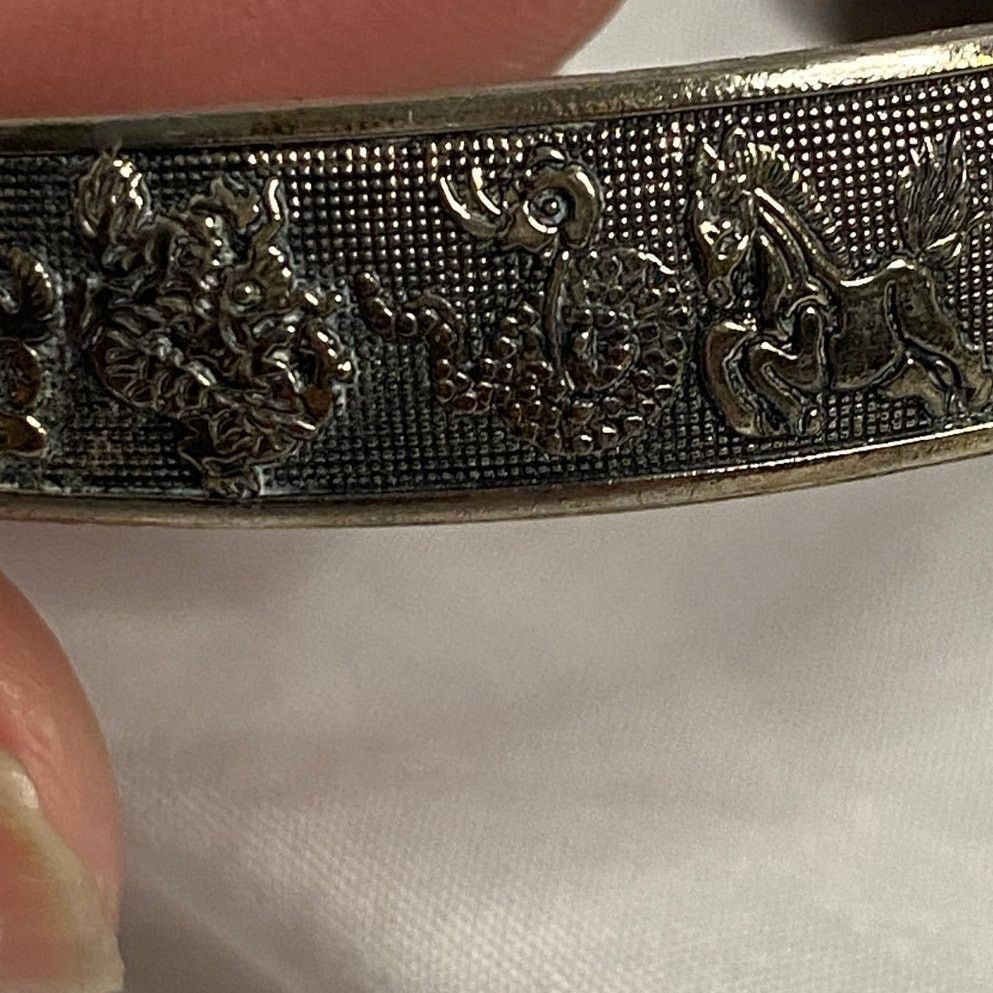 Other Vintage Sterling Silver 925 Chinese Zodiac Bangle Bracelet Size ONE SIZE - 6 Thumbnail