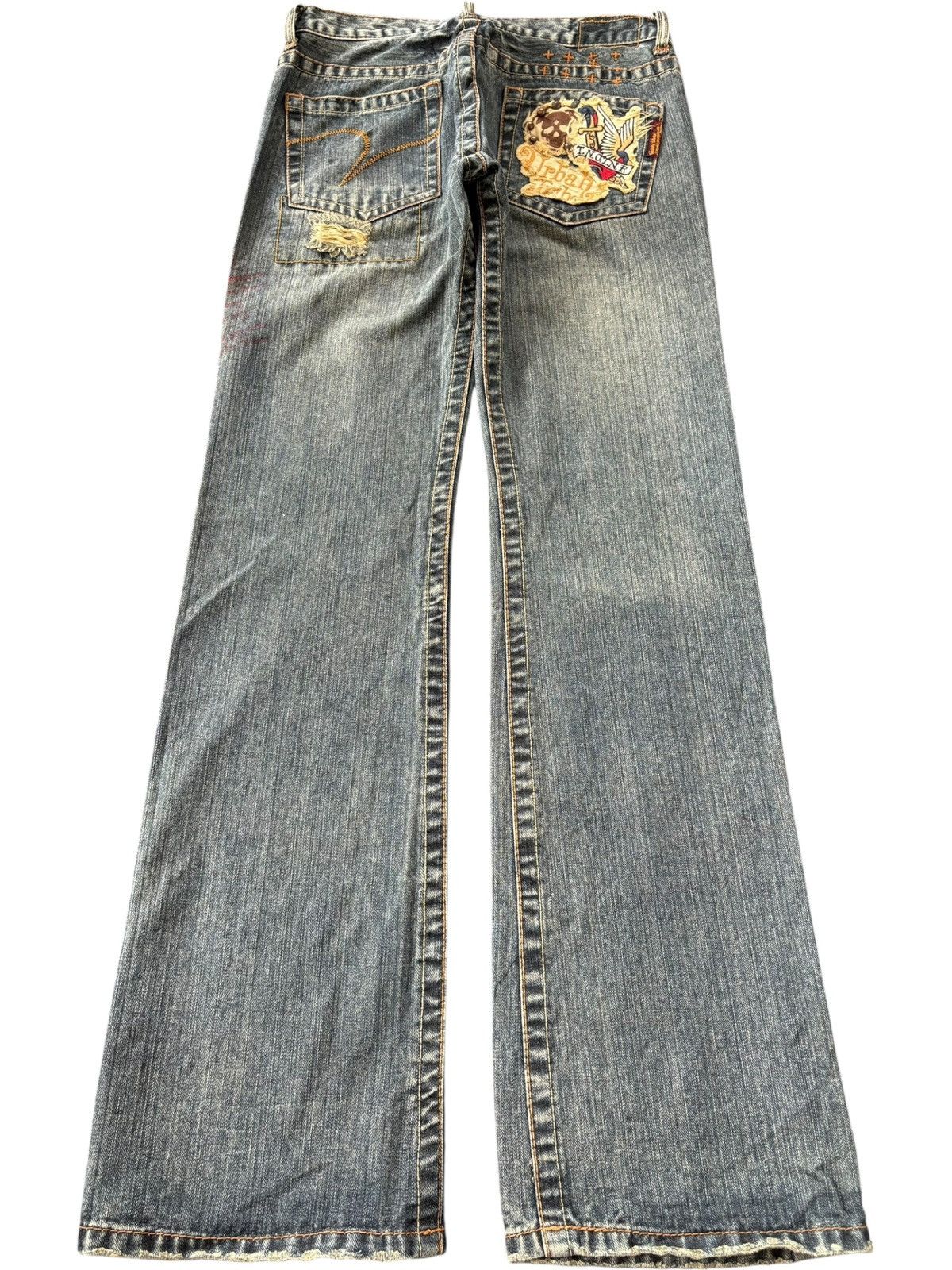 If Six Was Nine Vintage Japanese Brand Punk Skull Distress Flare Jeans Size US 29 - 2 Thumbnail