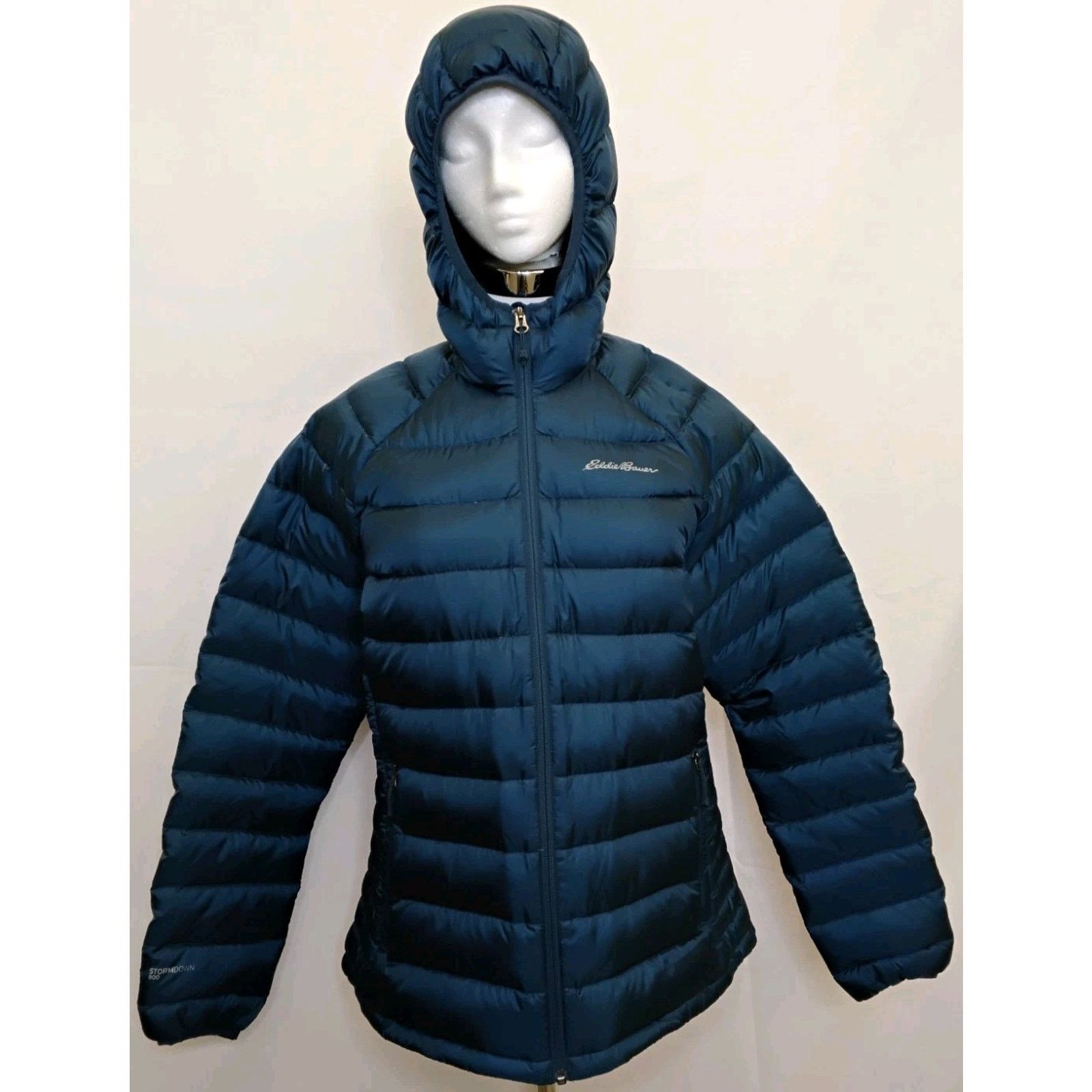 Eddie Bauer Eddie Bauer Down Jacket Women's L Blue Hooded Full Zip Size L / US 10 / IT 46 - 2 Thumbnail