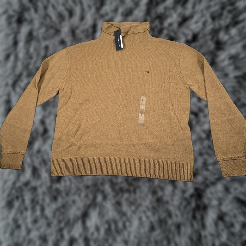 Tommy Hilfiger Tommy Hilfiger Sweater Womens S Relaxed Fit Mockneck Preppy Tan Knit Pullover) Size S / US 4 / IT 40 - 1 Thumbnail