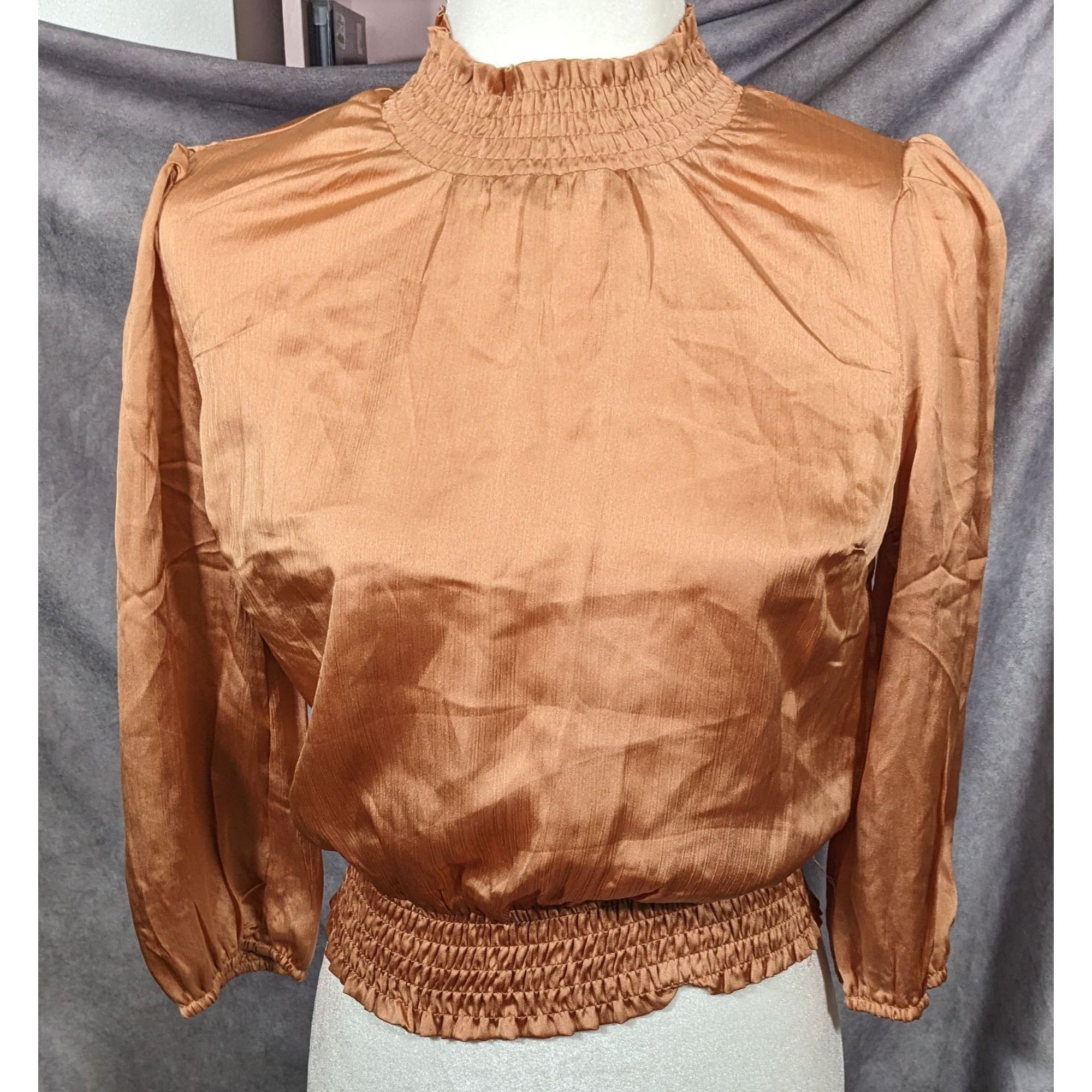 Other Monteau Rust Long Sleeve Poufy Ruffle Crop Top Size M / US 6-8 / IT 42-44 - 5 Thumbnail