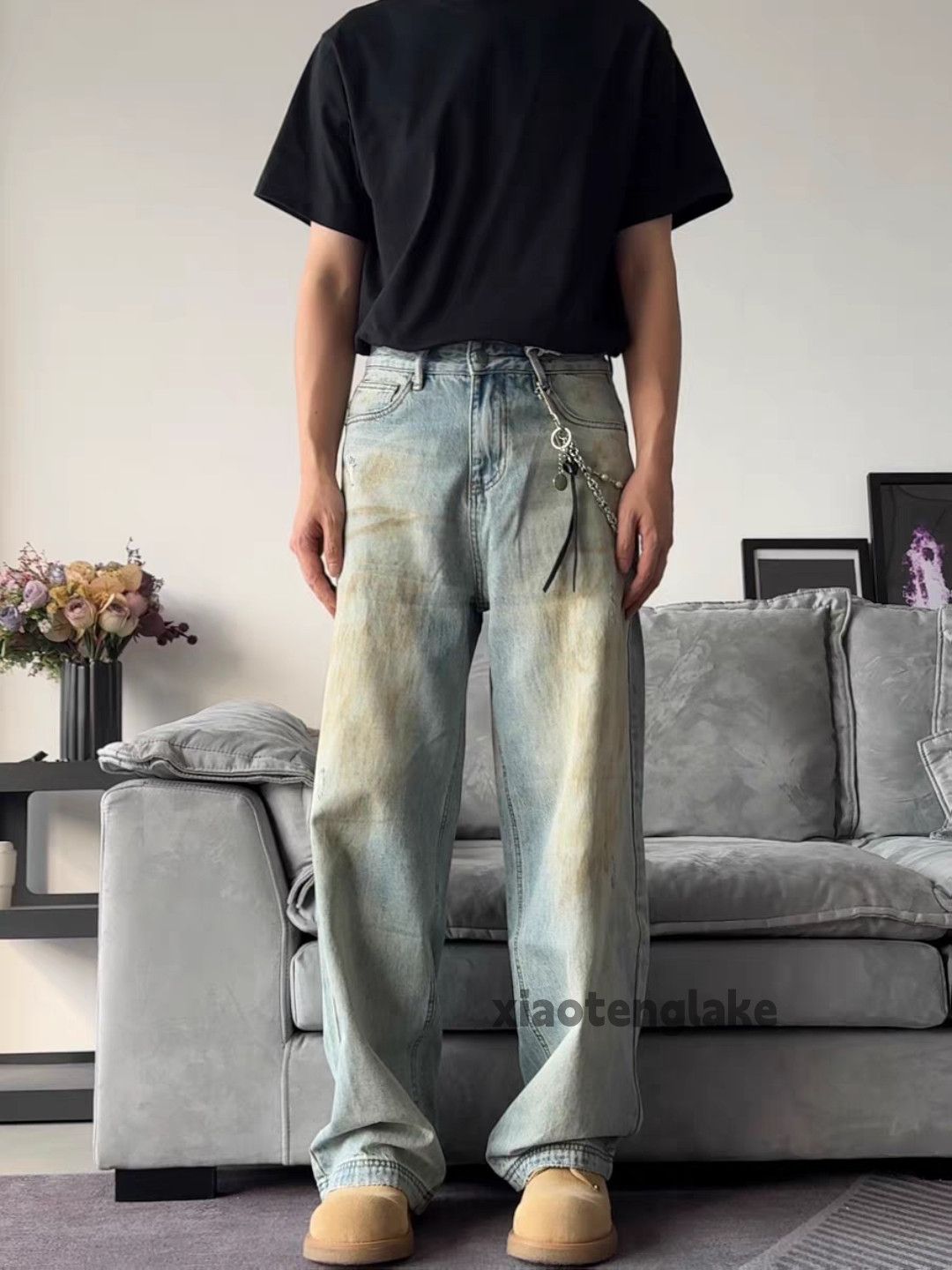 Jean × Vintage washed faded rusty stain paint loose baggy jeans Size US 33 - 6 Thumbnail
