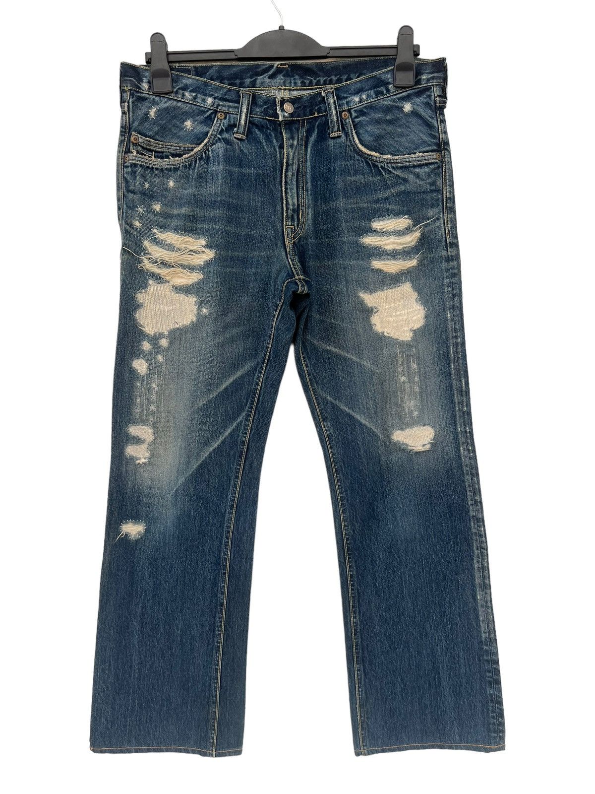 Blue Blue Japan Vintage Blue Blue Japan Distress Zigzag Denim Flare Jeans Size US 33 - 6 Thumbnail
