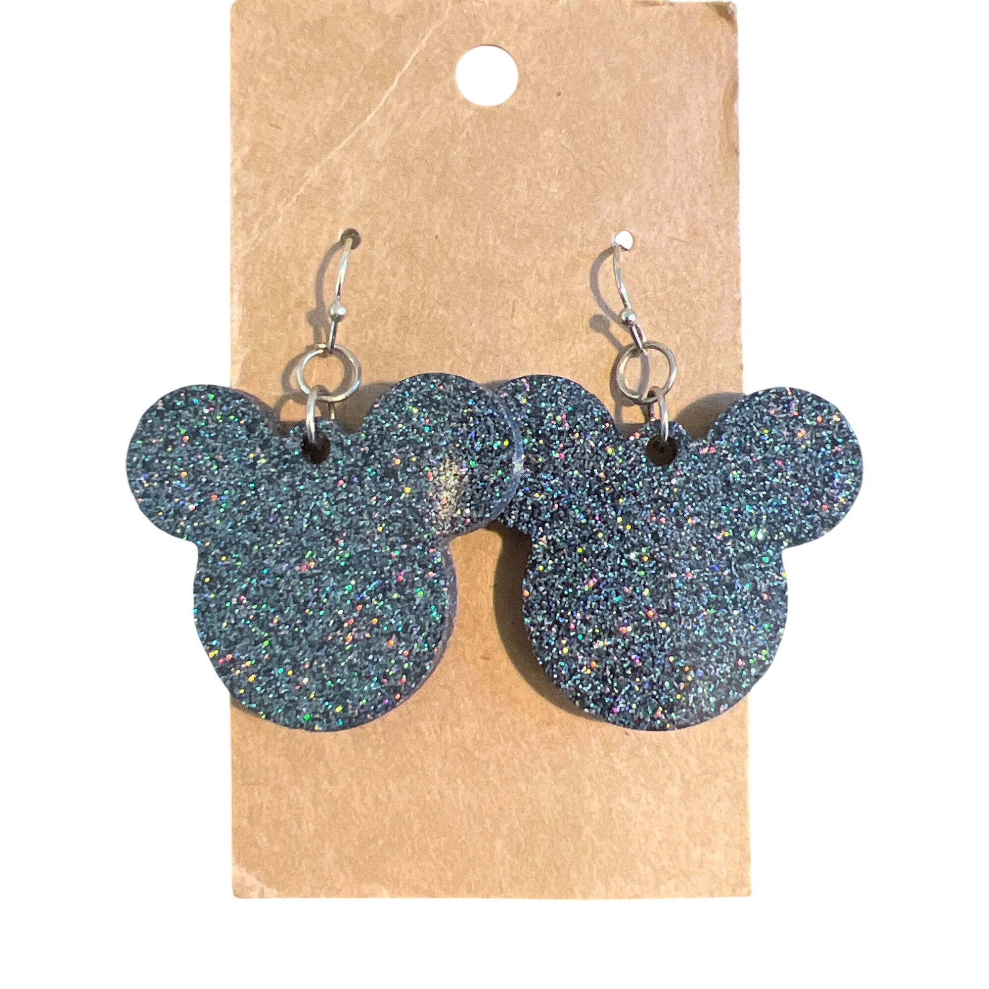 Other Black Glitter Resin Mickey Mouse Head Earrings Dangle Hooks Size ONE SIZE - 1 Thumbnail