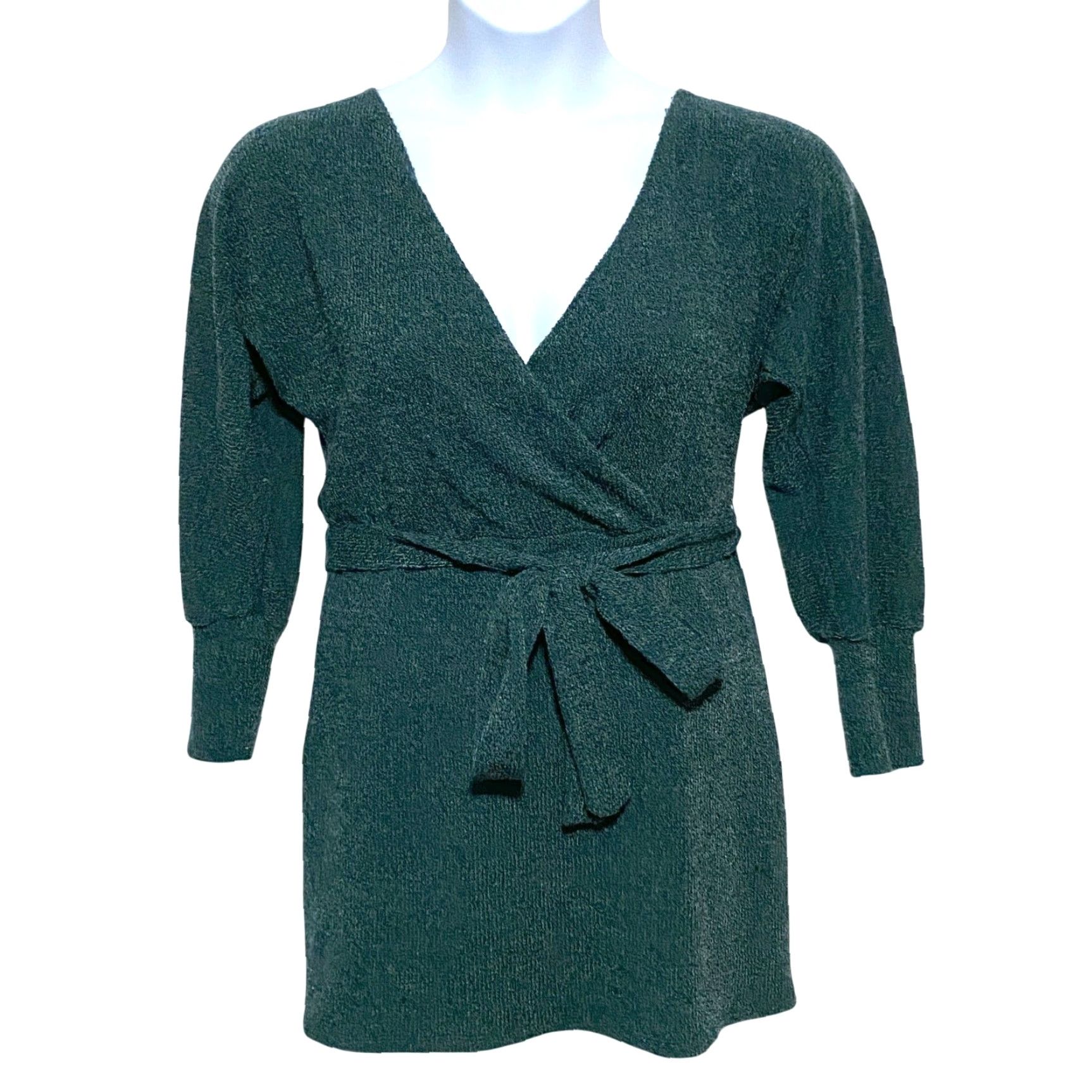 Vintage Francescas Harper Heritage Green Sweater Dress L Surplice Open Back NWT Boho, Long Sleeve, Tie Waist, V-Neck, Machine Washable Size L / US 10 / IT 46 - 2 Thumbnail