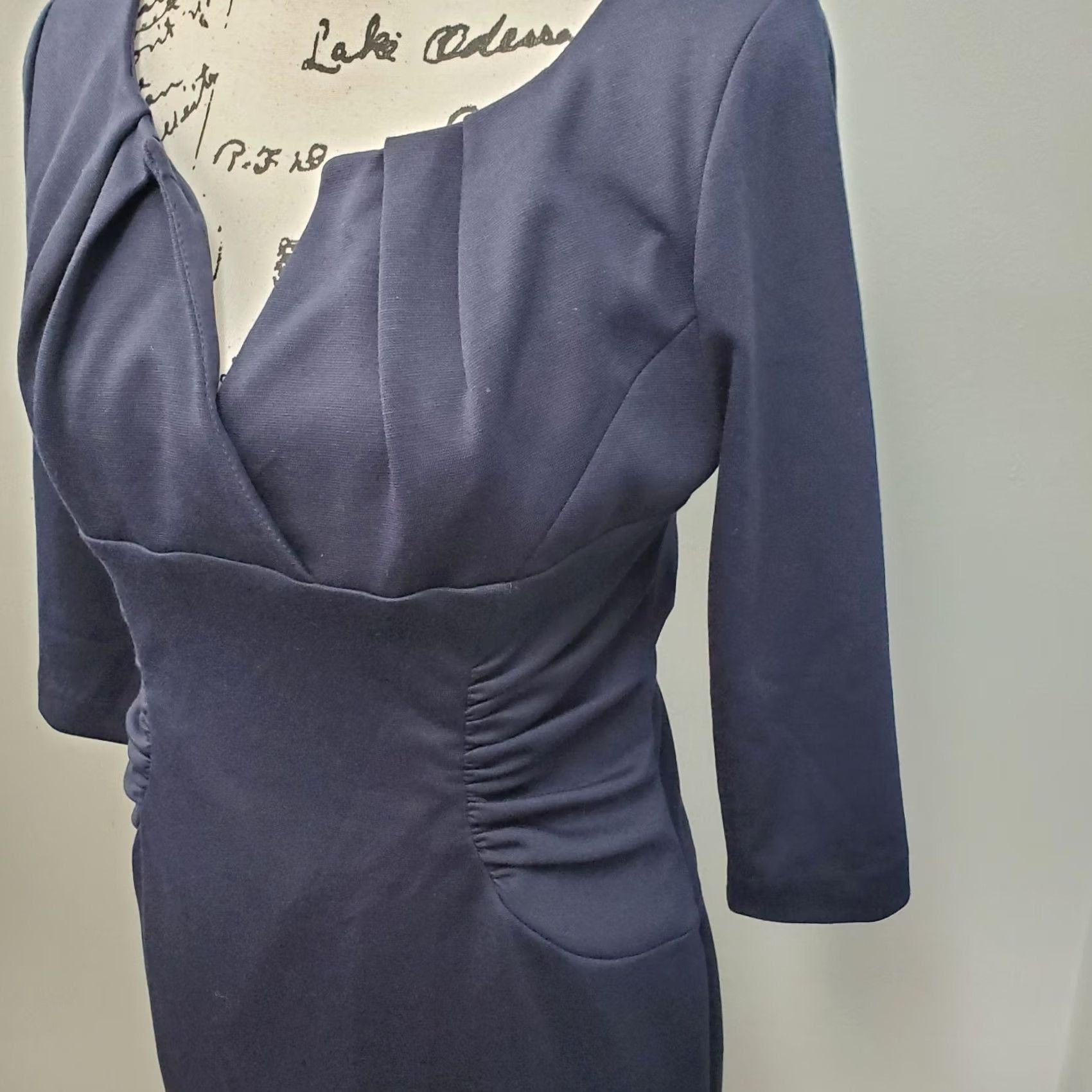 Adrianna Papell Adrianna Papell Bodycon Dress Womens 8P Navy Ruched Side Split Neck Back Zip Dress Size M / US 6-8 / IT 42-44 - 5 Thumbnail