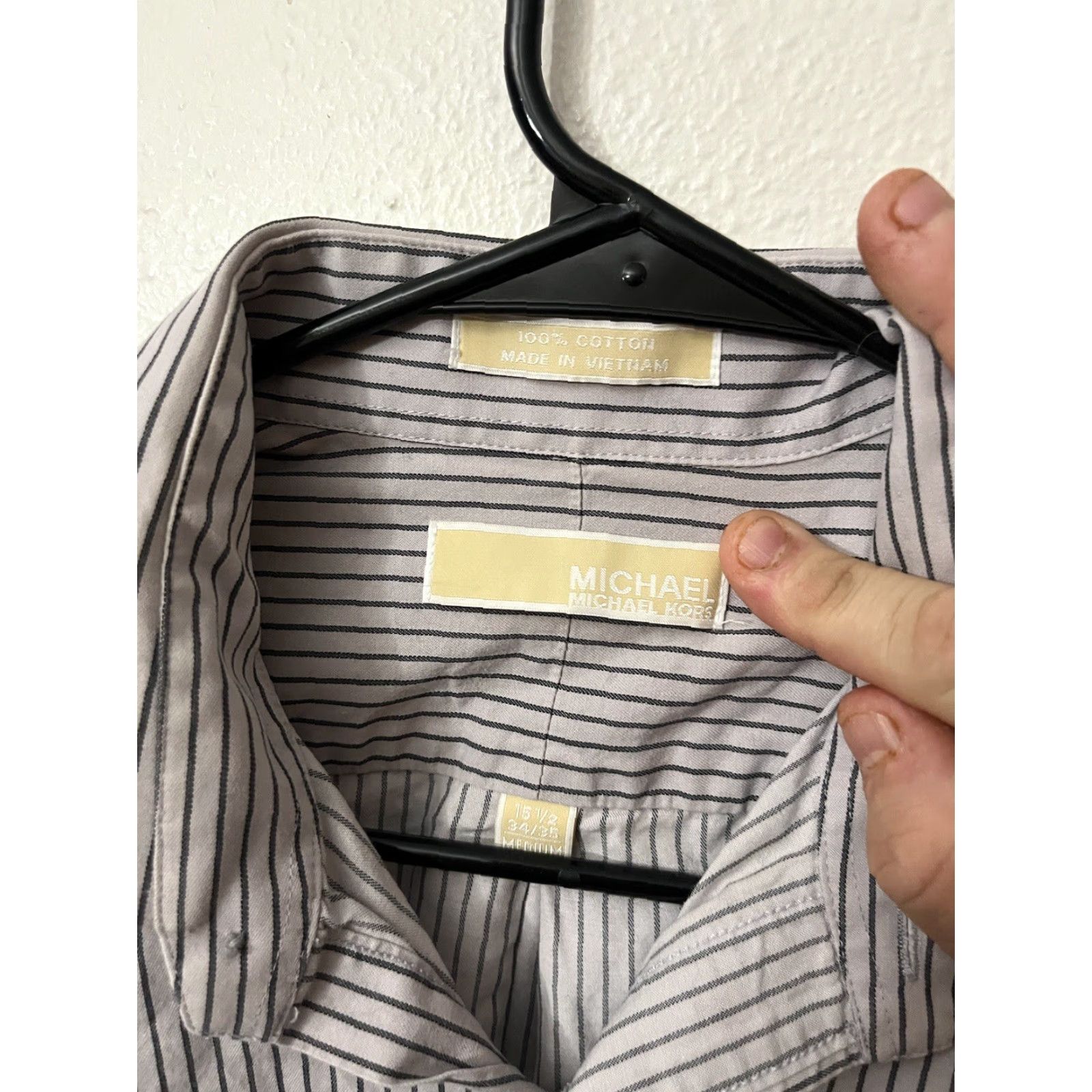 Michael Kors MICHAEL KORS Purple Striped Button-Up Dress Shirt M 100% Cotton Long Sleeve Mens Size 40R - 3 Thumbnail