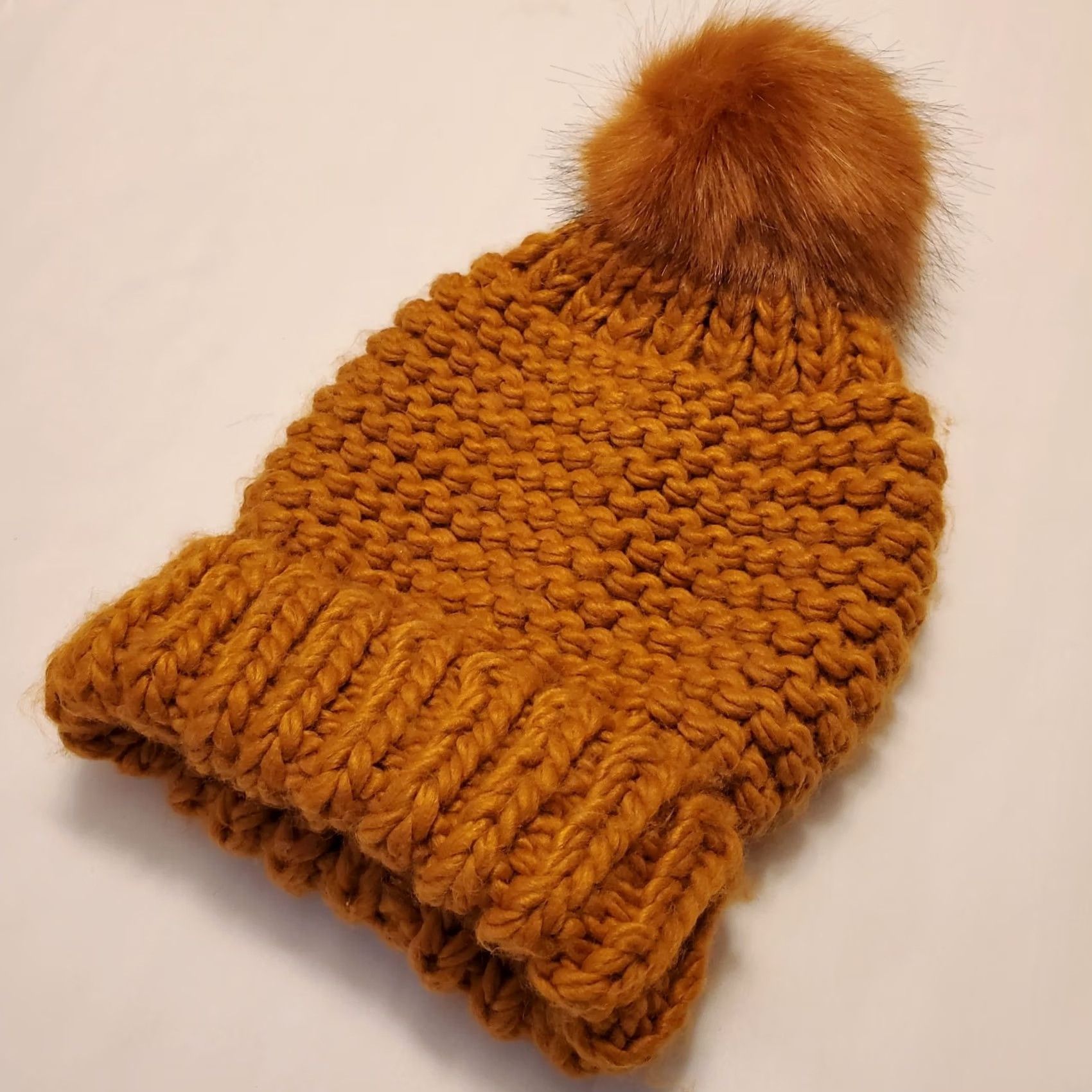 Free People Free People Beanie Yellow Fur Pom Chunky Knit Adult One Size Womens Size ONE SIZE - 2 Thumbnail