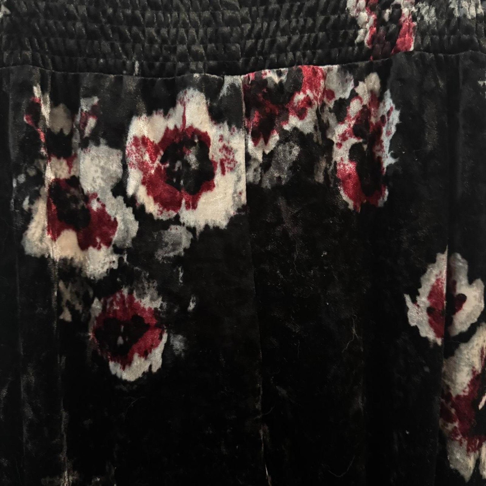 Other Comfy Cozy Wide Leg Whimsigoth Crushed Velvet Black Floral Size US 29 - 5 Thumbnail