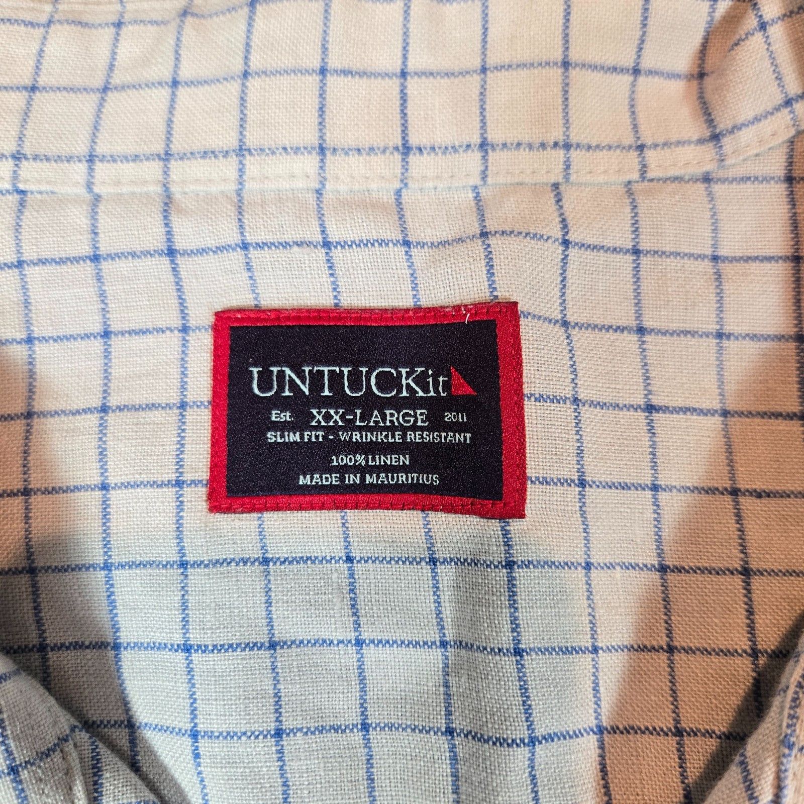 UNTUCKit UNTUCKit Linen Slim Fit Shirt XXL White Blue Squares Size US XXL / EU 58 / 5 - 3 Thumbnail