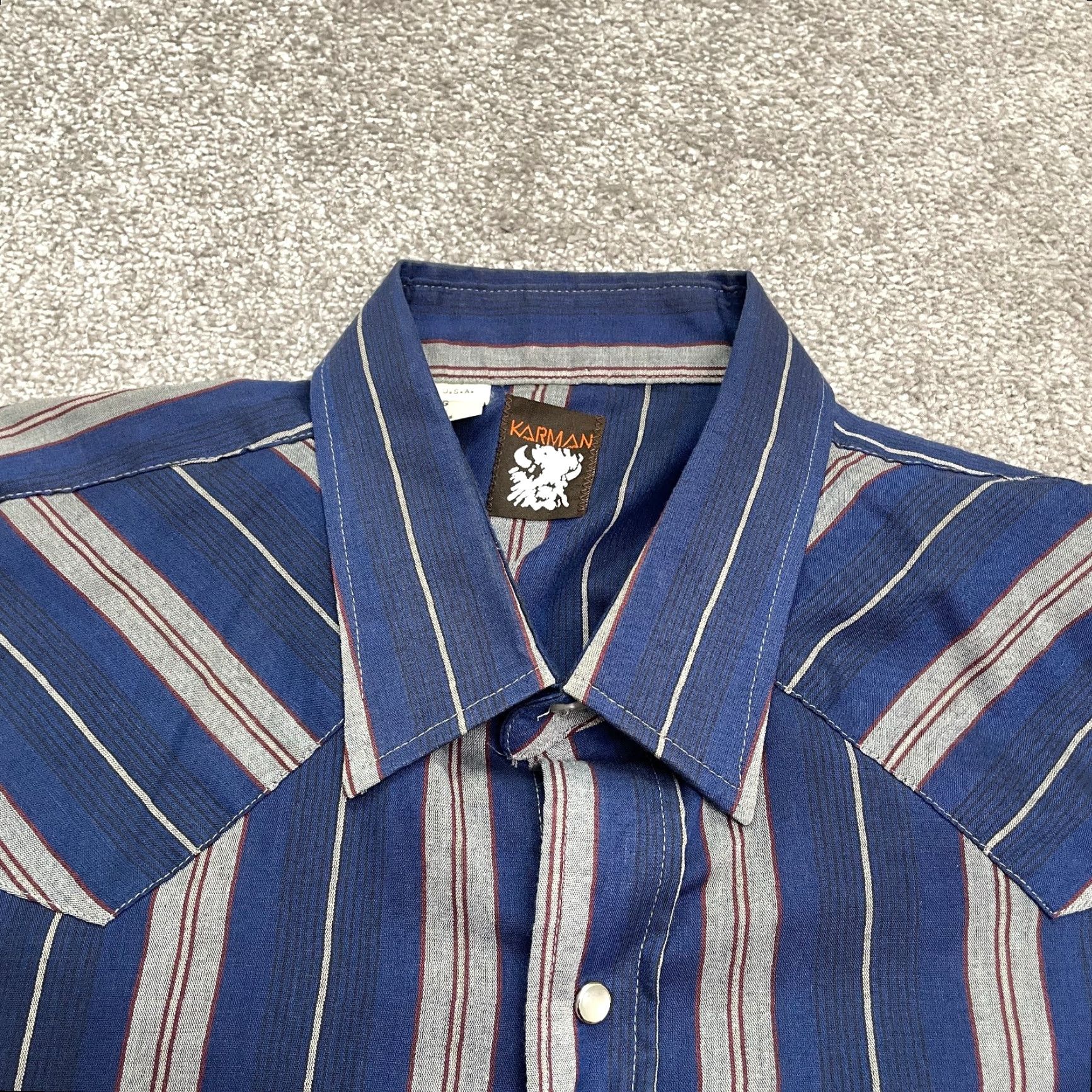 Vintage Karman Vintage Western Pearl Snap Button Down Shirt Mens XL Blue Gray Striped Size US XL / EU 56 / 4 - 5 Thumbnail