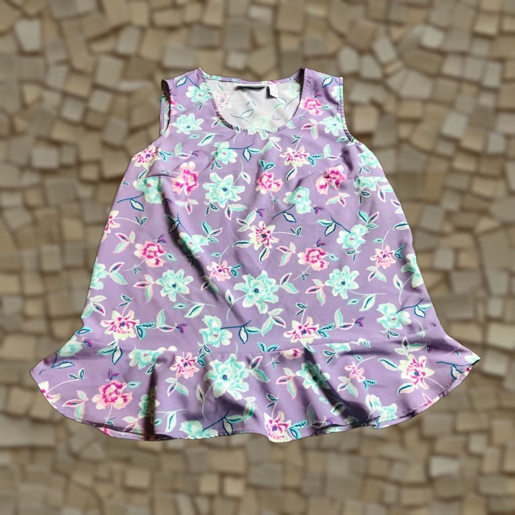 Denim & Co. Denim & Co. Tank Top Women XXS Purple Floral Sleeveless Ruffled Size XXS / US 00 / IT 34 - 1 Thumbnail